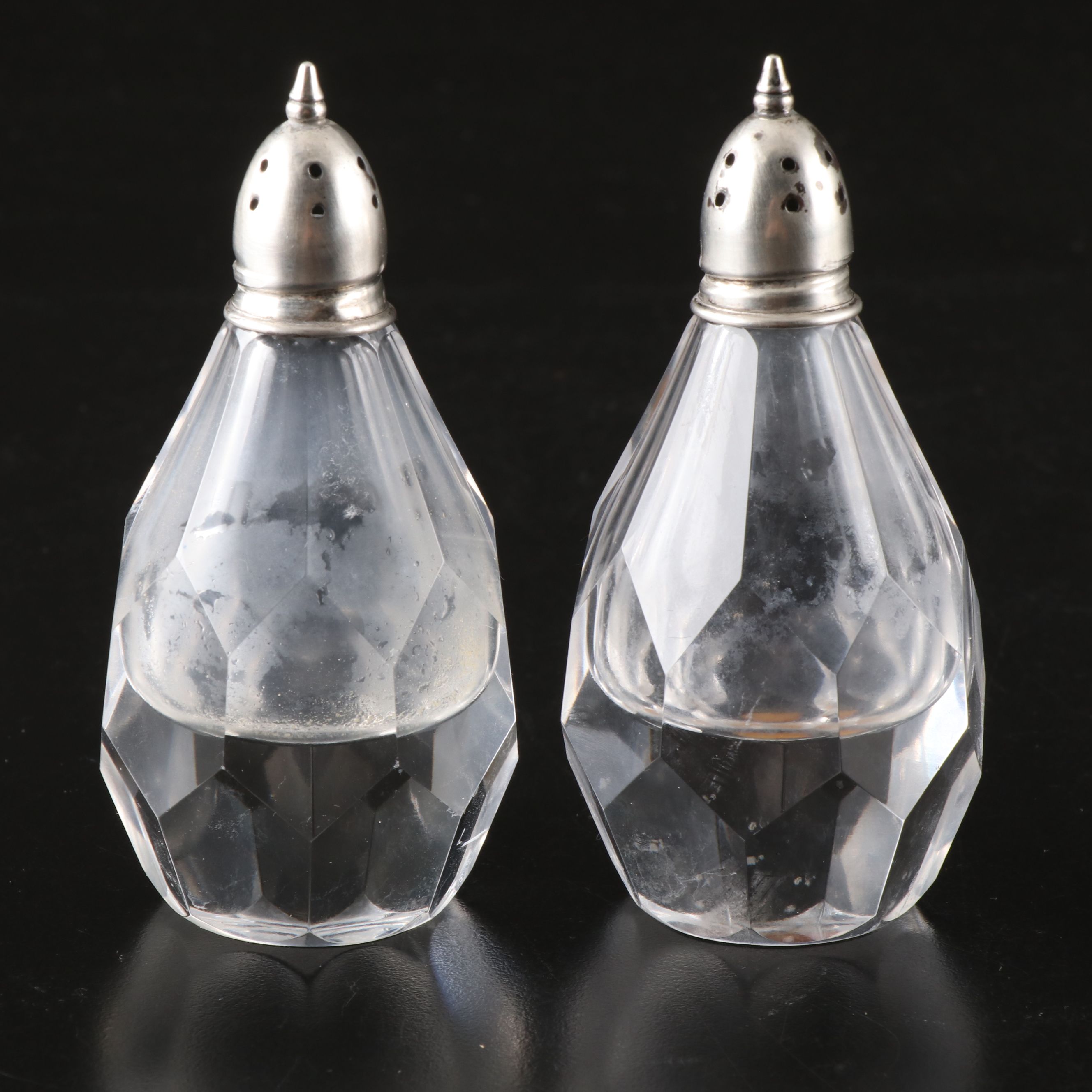 Irving W. Rice & Co. Glass Shakers with Sterling Caps, Early to Mid-20th C.