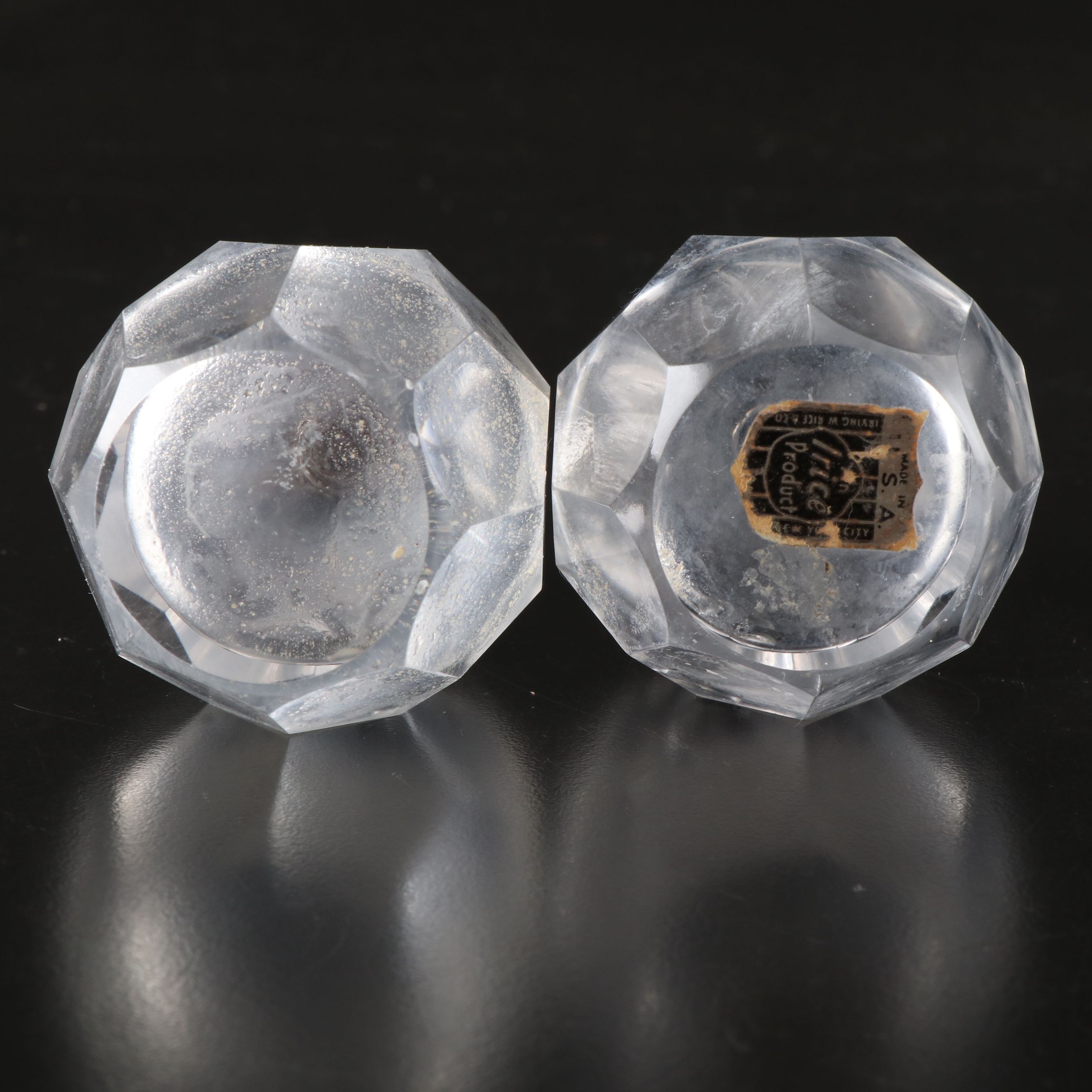 Irving W. Rice & Co. Glass Shakers with Sterling Caps, Early to Mid-20th C.