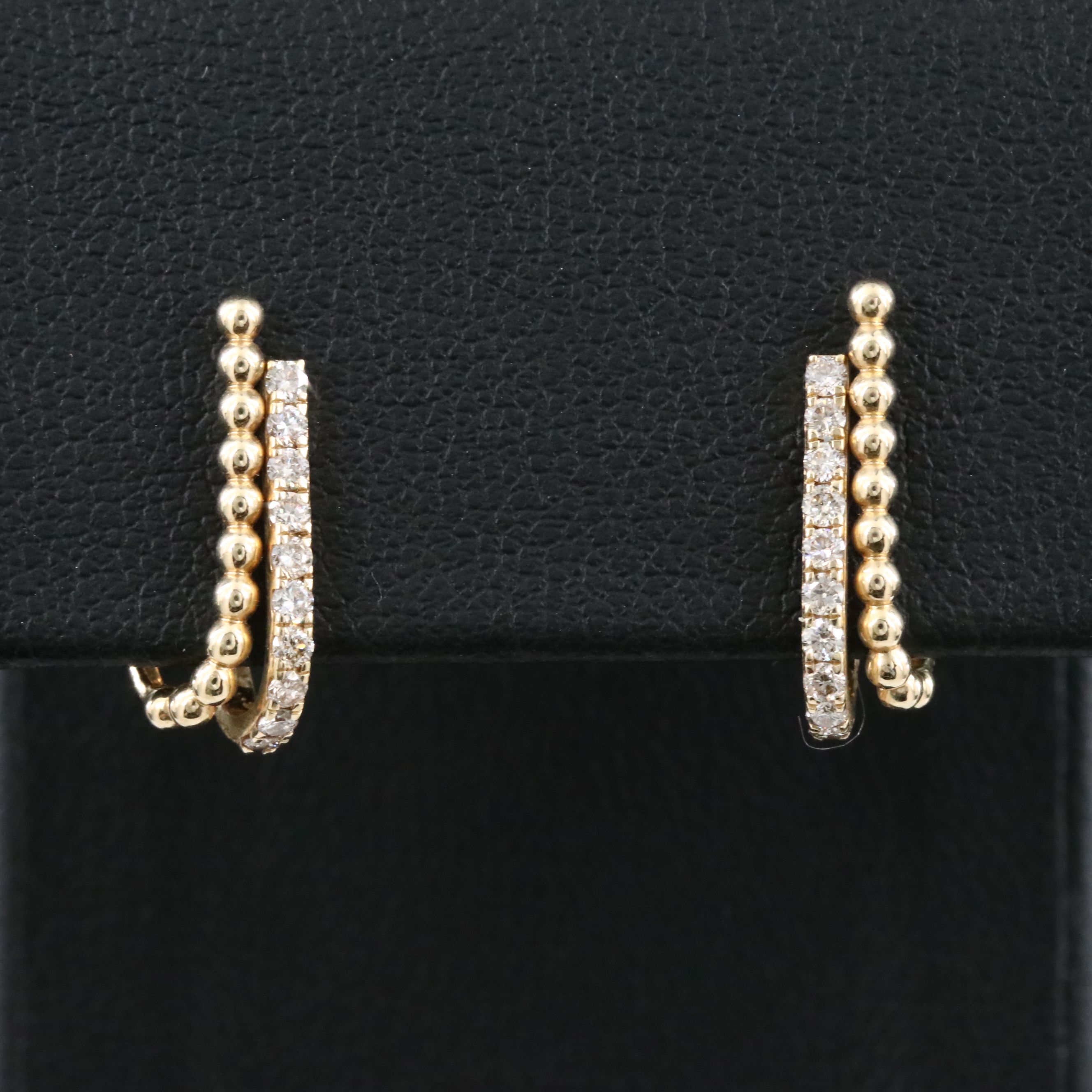 14K 0.25 CTW Diamond Beaded J-Hoop Earrings