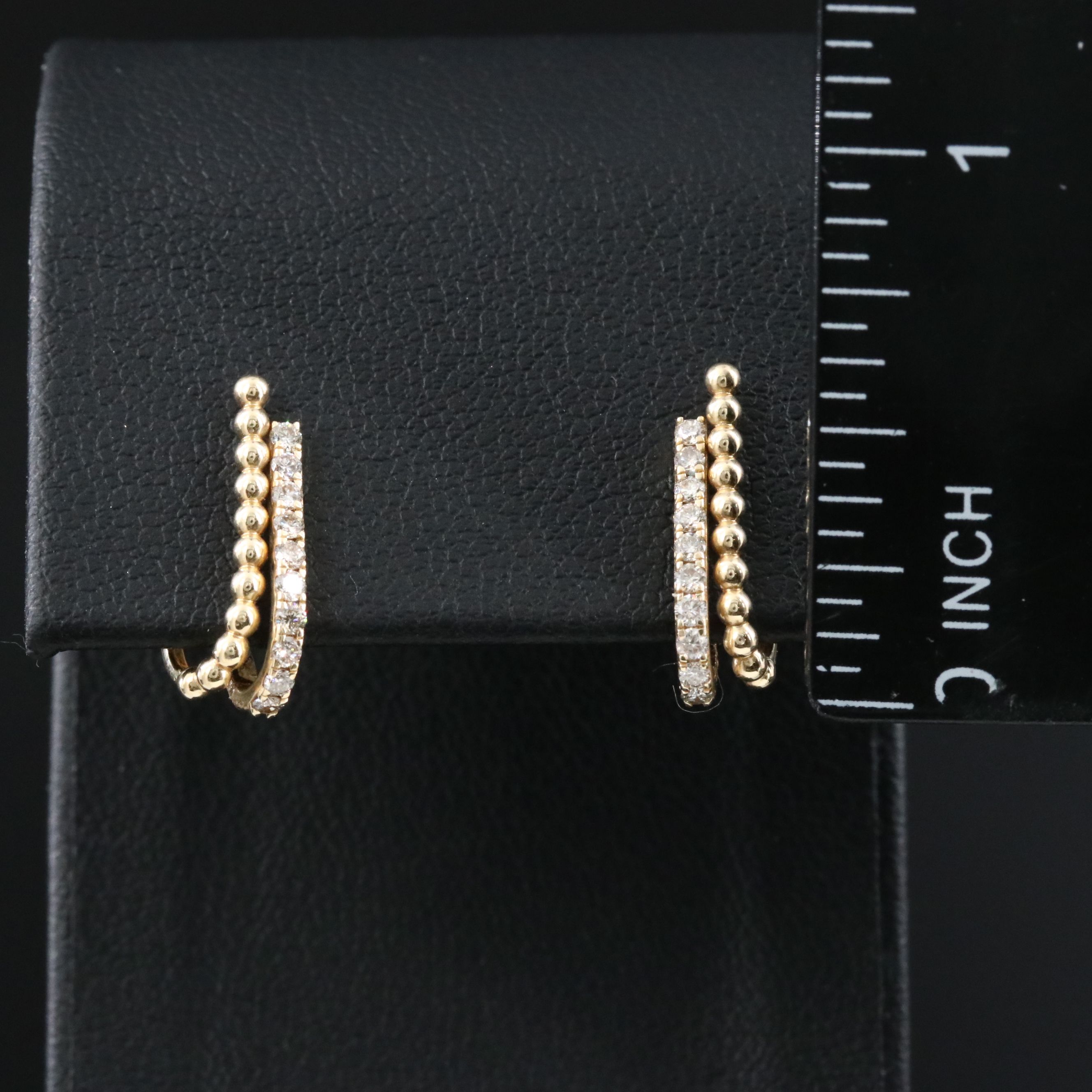 14K 0.25 CTW Diamond Beaded J-Hoop Earrings