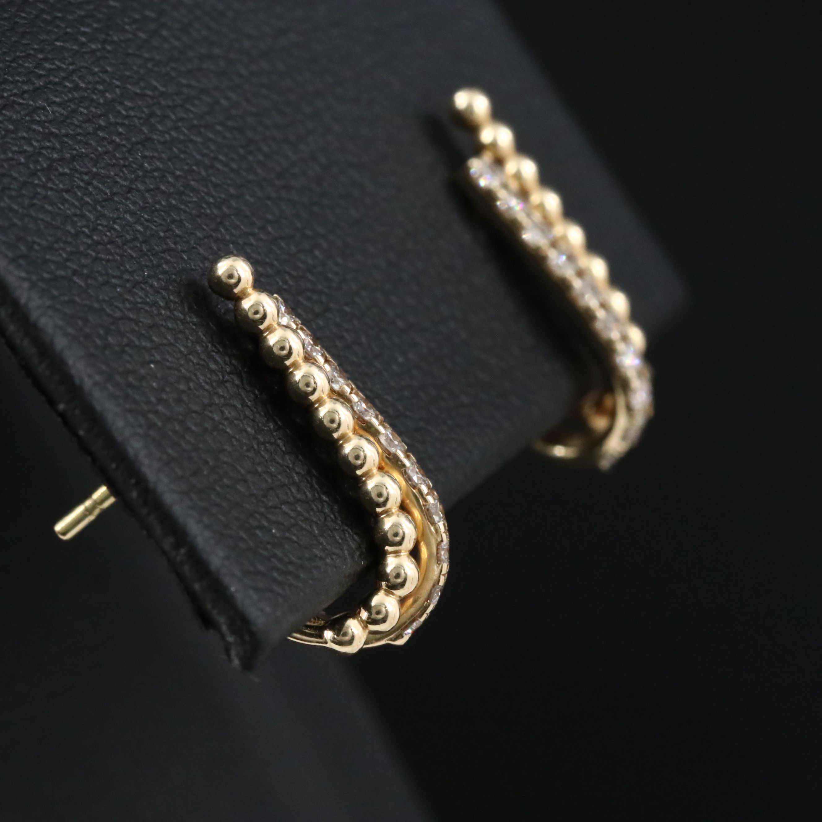 14K 0.25 CTW Diamond Beaded J-Hoop Earrings