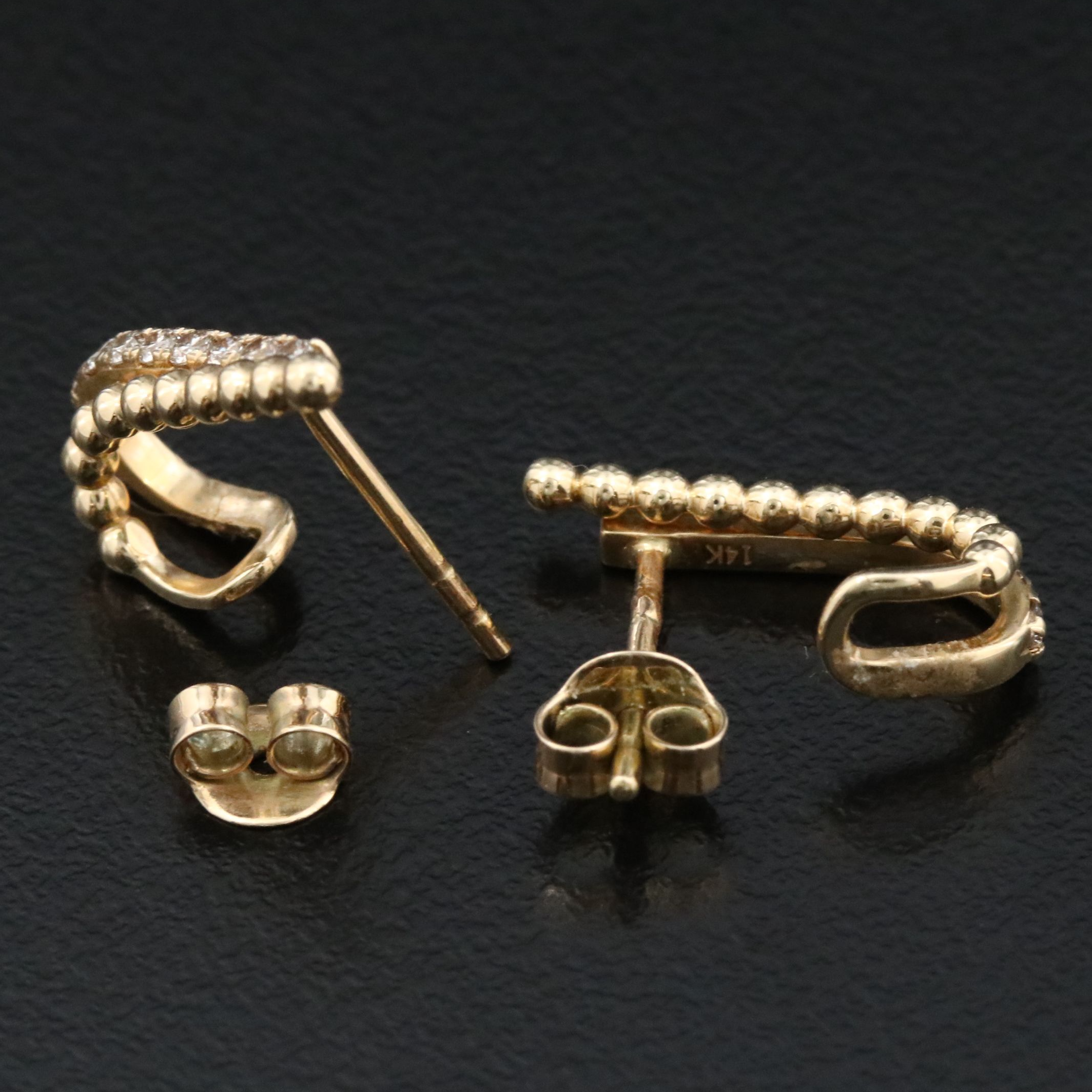 14K 0.25 CTW Diamond Beaded J-Hoop Earrings