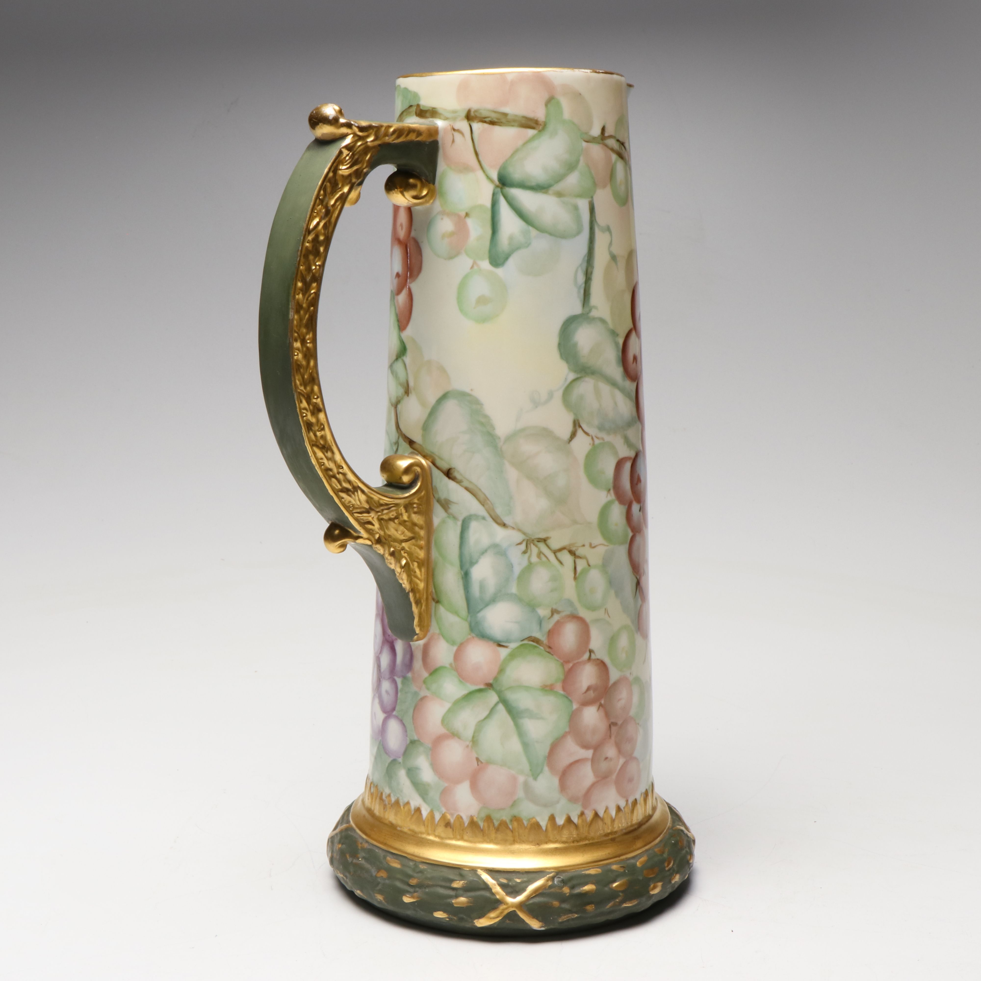 Belleek Ceramic Arts Company Hand-Painted Gilt Porcelain Pitcher, Antique