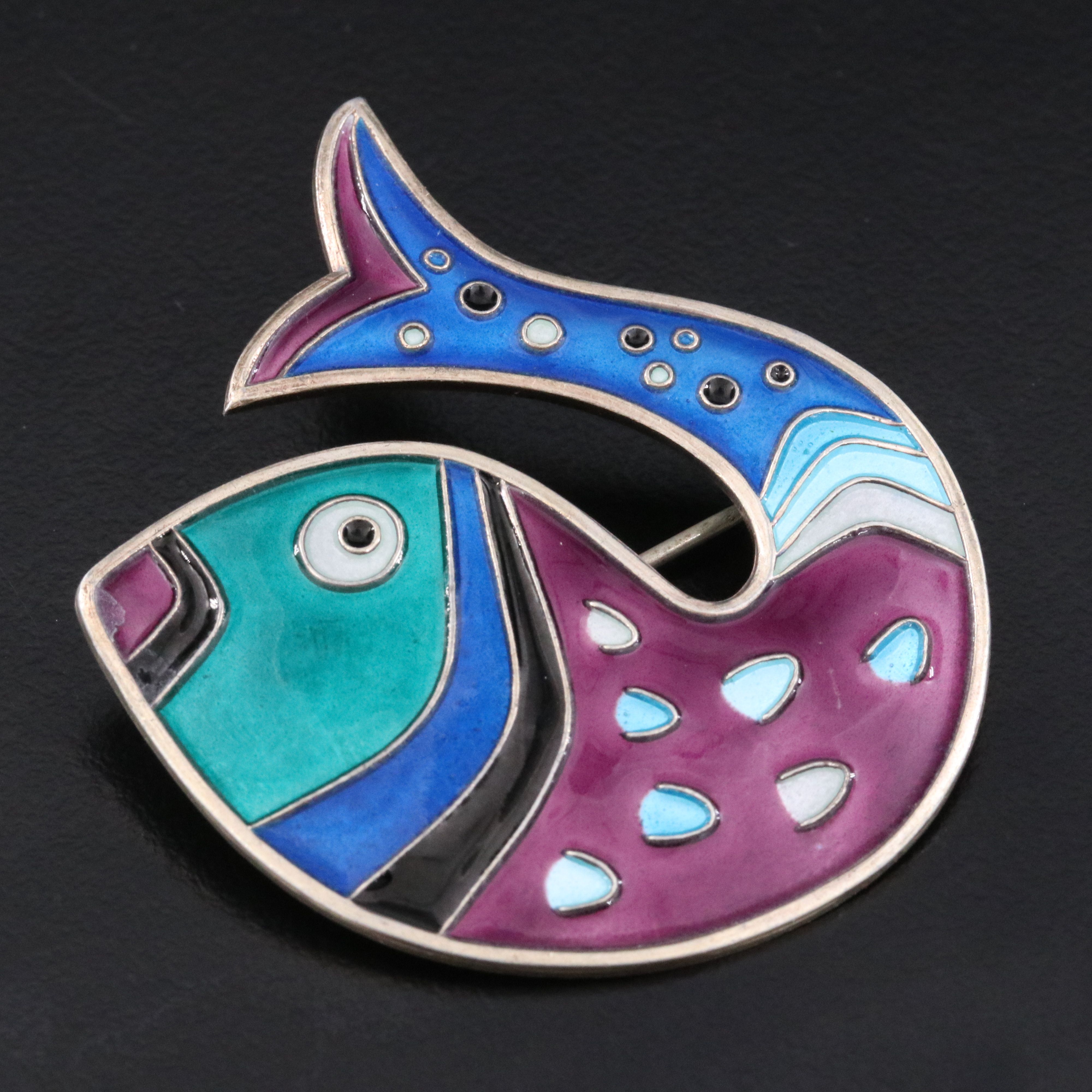 David-Andersen Sterling Enamel Fish Brooch