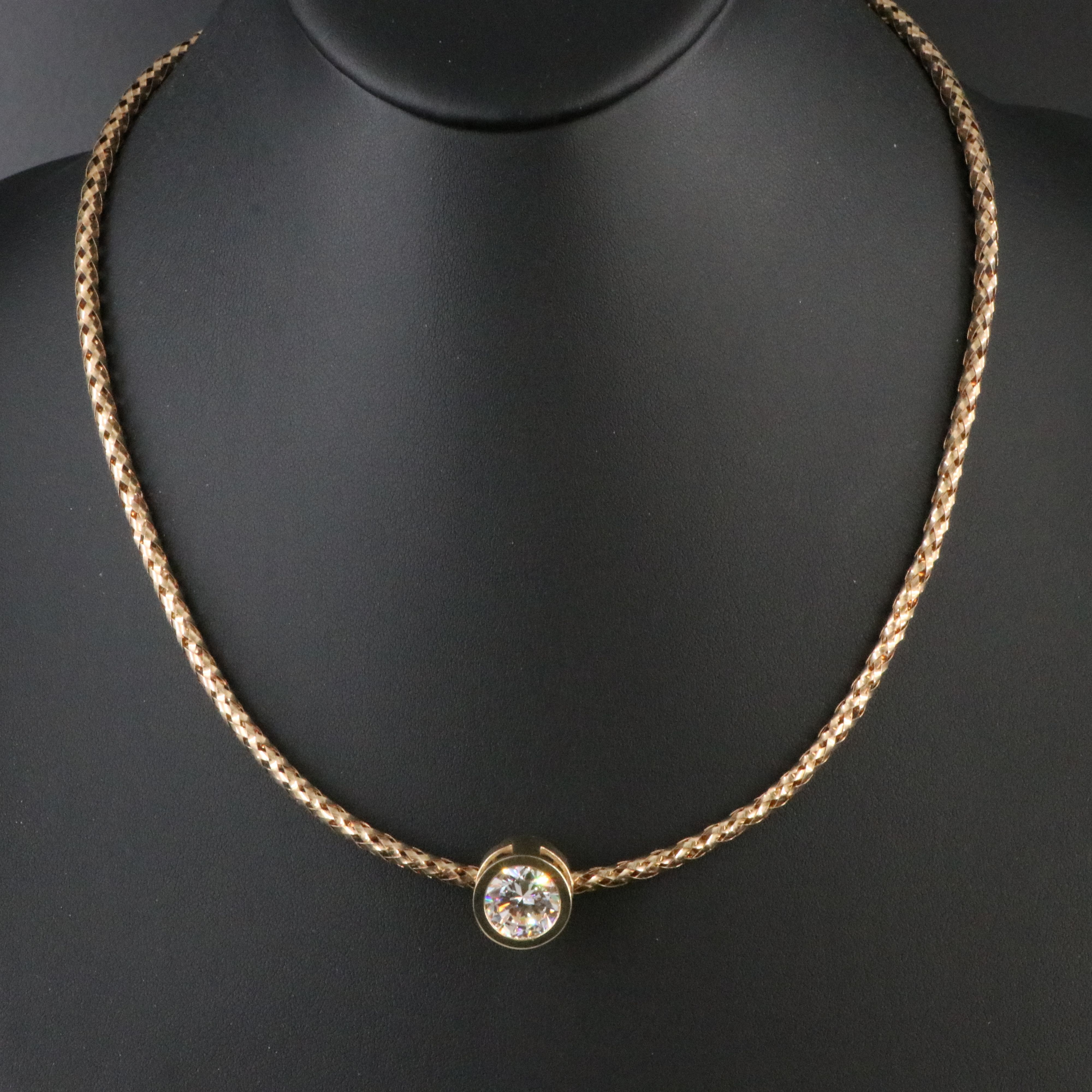 14K CZ Slide Pendant Braided Necklace