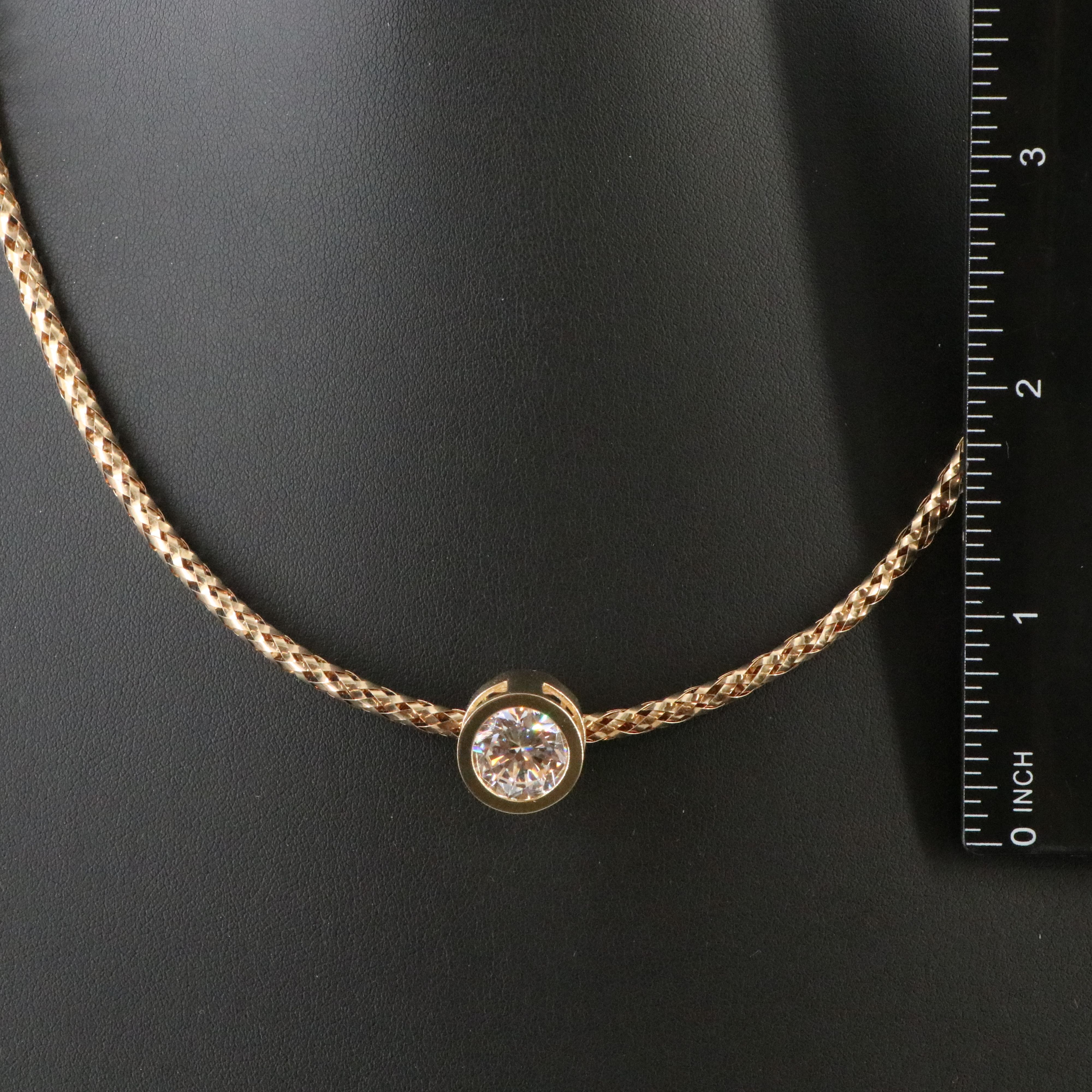 14K CZ Slide Pendant Braided Necklace