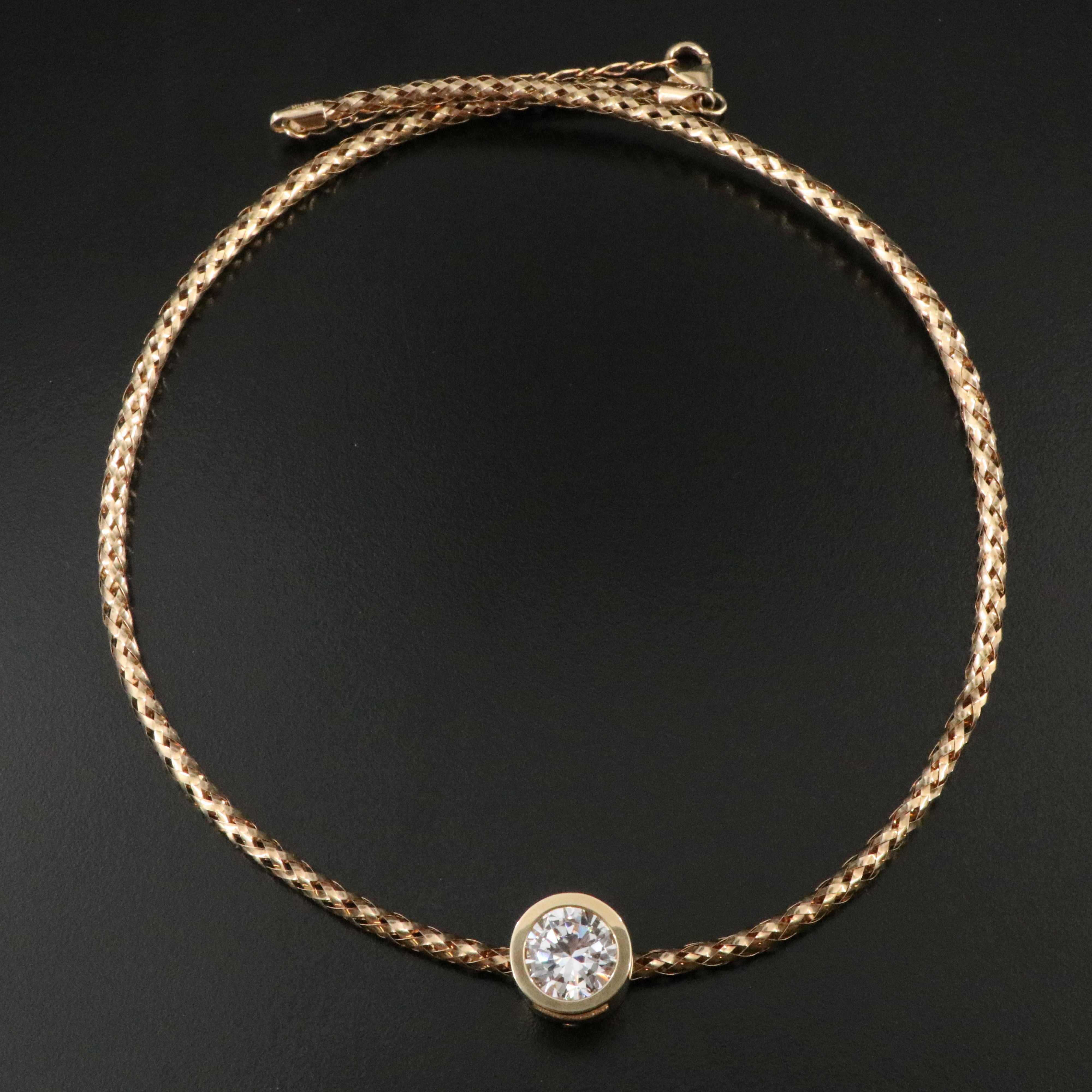 14K CZ Slide Pendant Braided Necklace