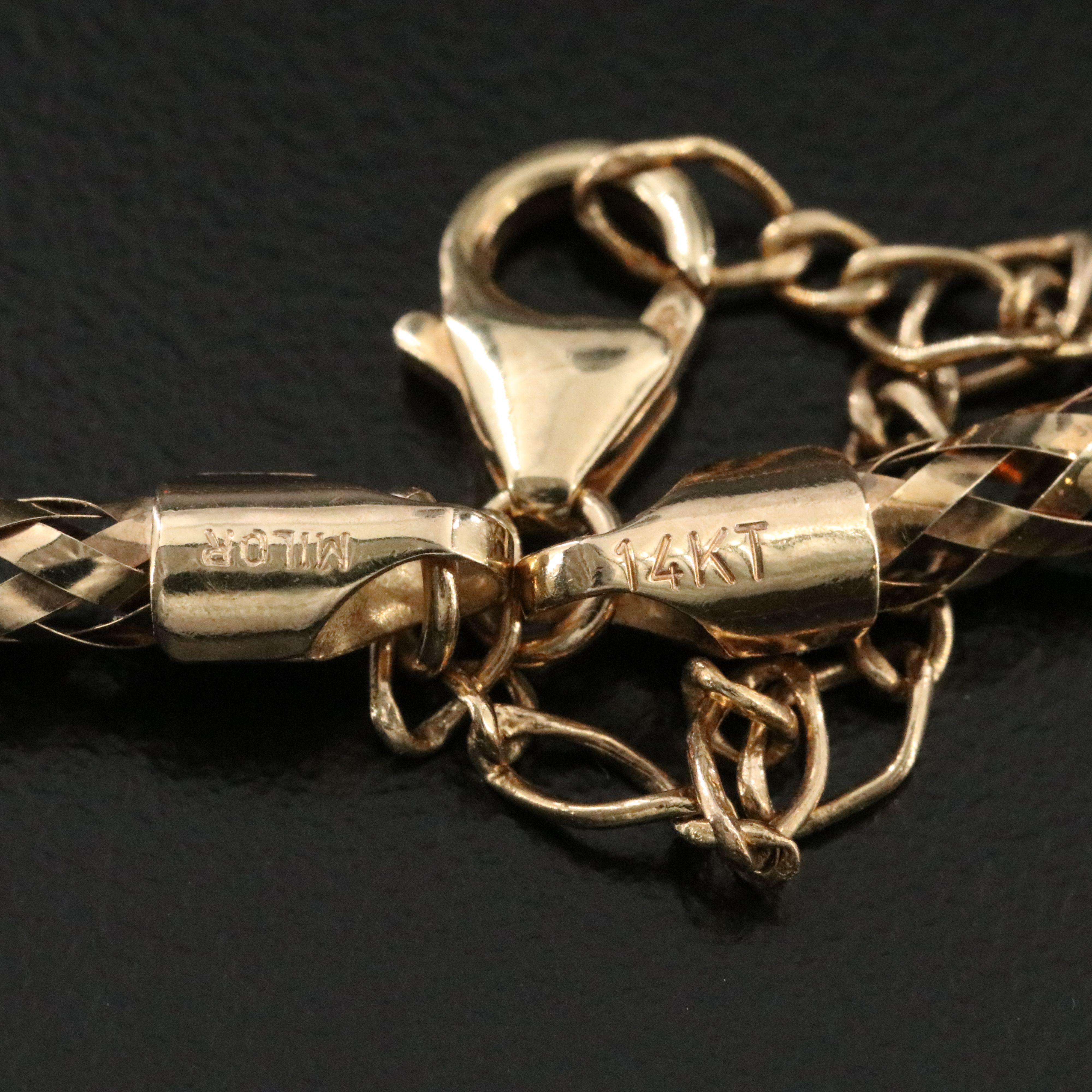 14K CZ Slide Pendant Braided Necklace