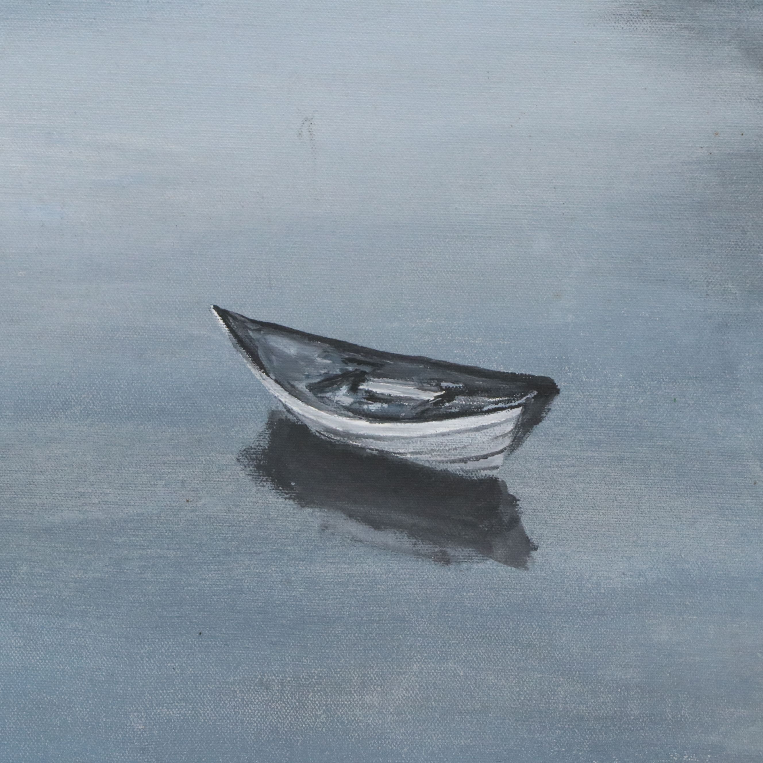 Acrylic Painting of Gloomy Harbor, Circa Late 20th Century