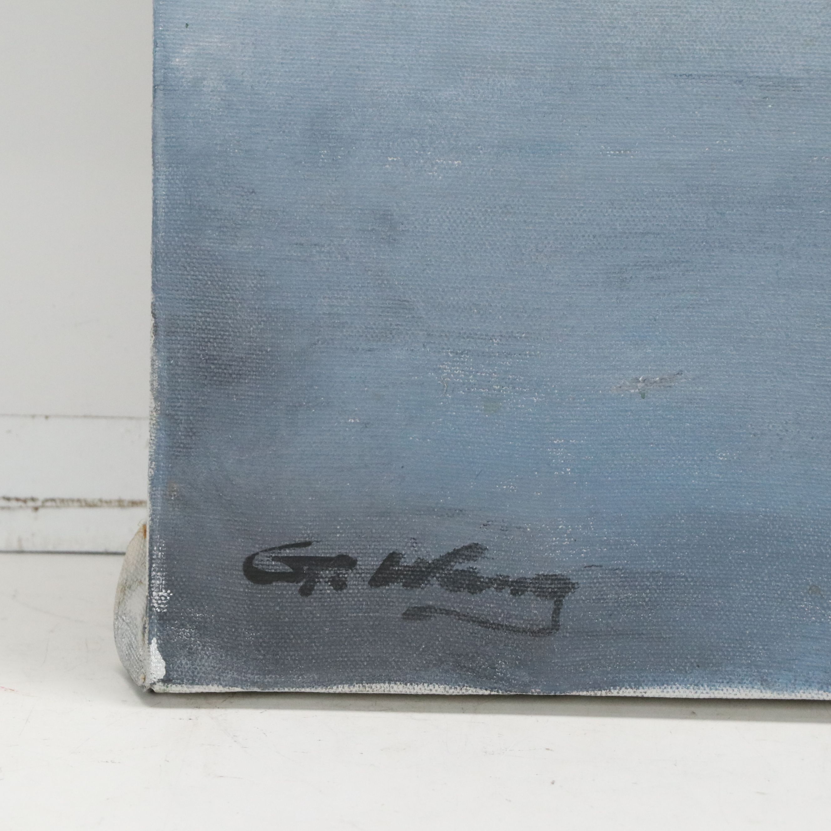 Acrylic Painting of Gloomy Harbor, Circa Late 20th Century