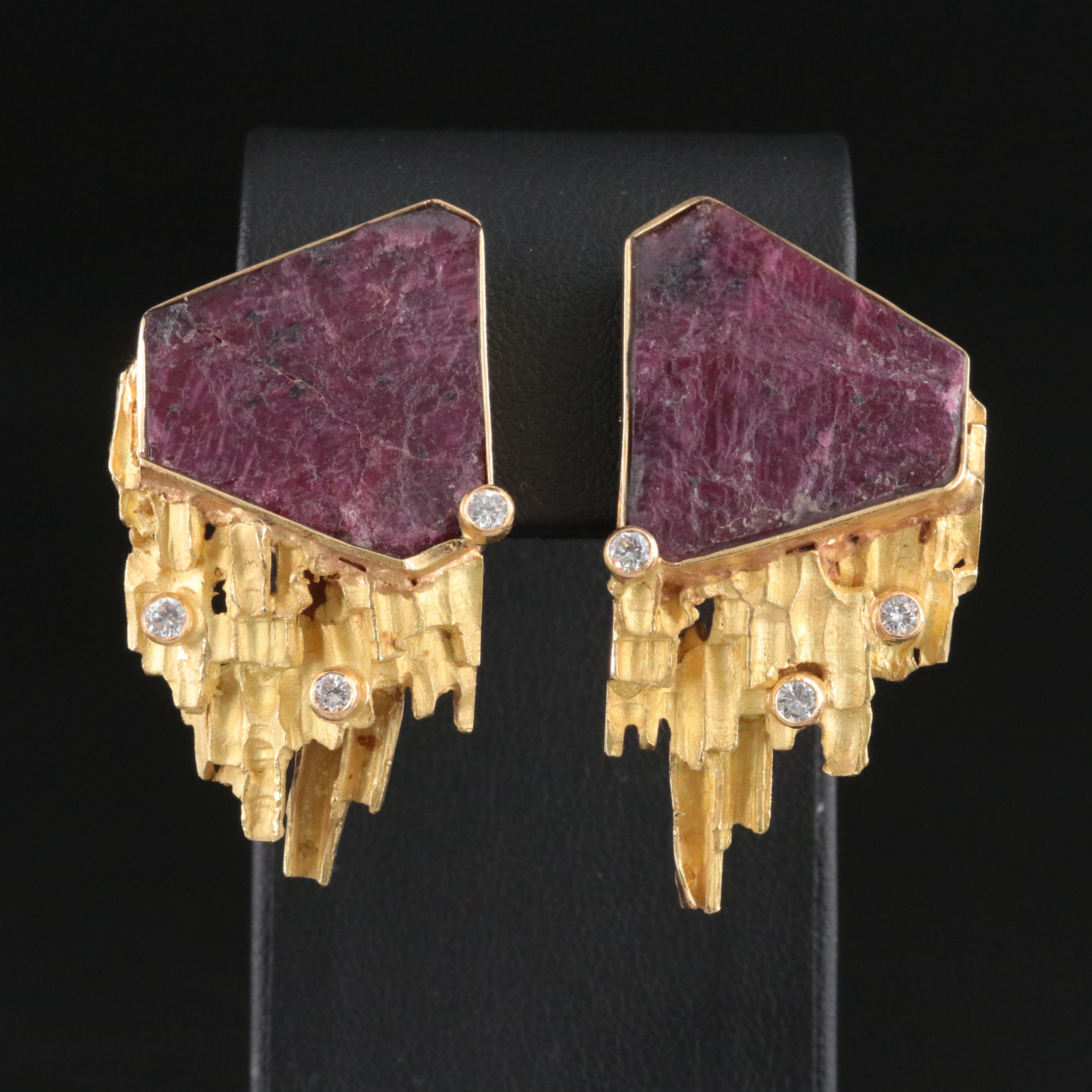 Vintage 18K Ruby and Diamond Earrings Attributed to Jean Vendome, 1970's