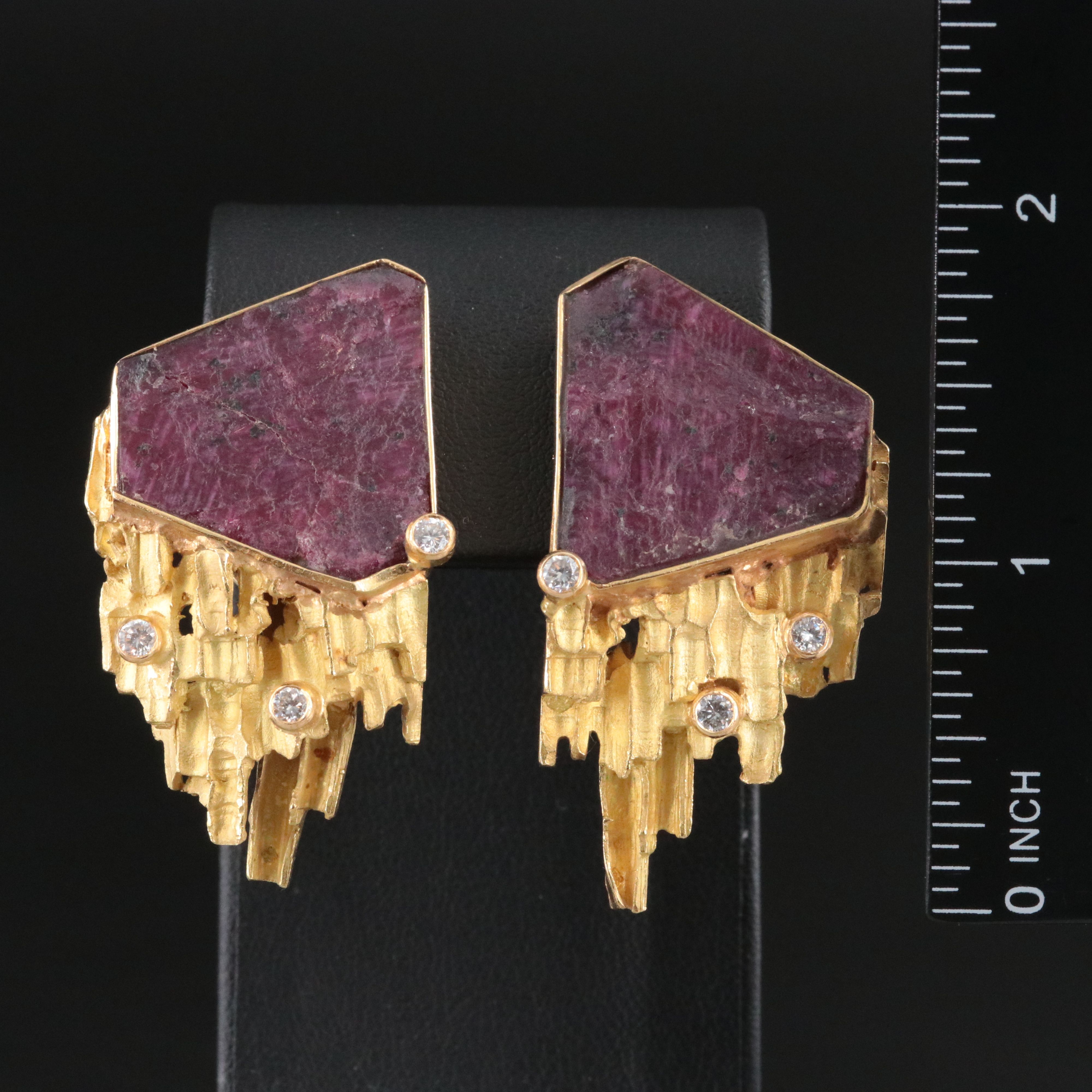 Vintage 18K Ruby and Diamond Earrings Attributed to Jean Vendome, 1970's