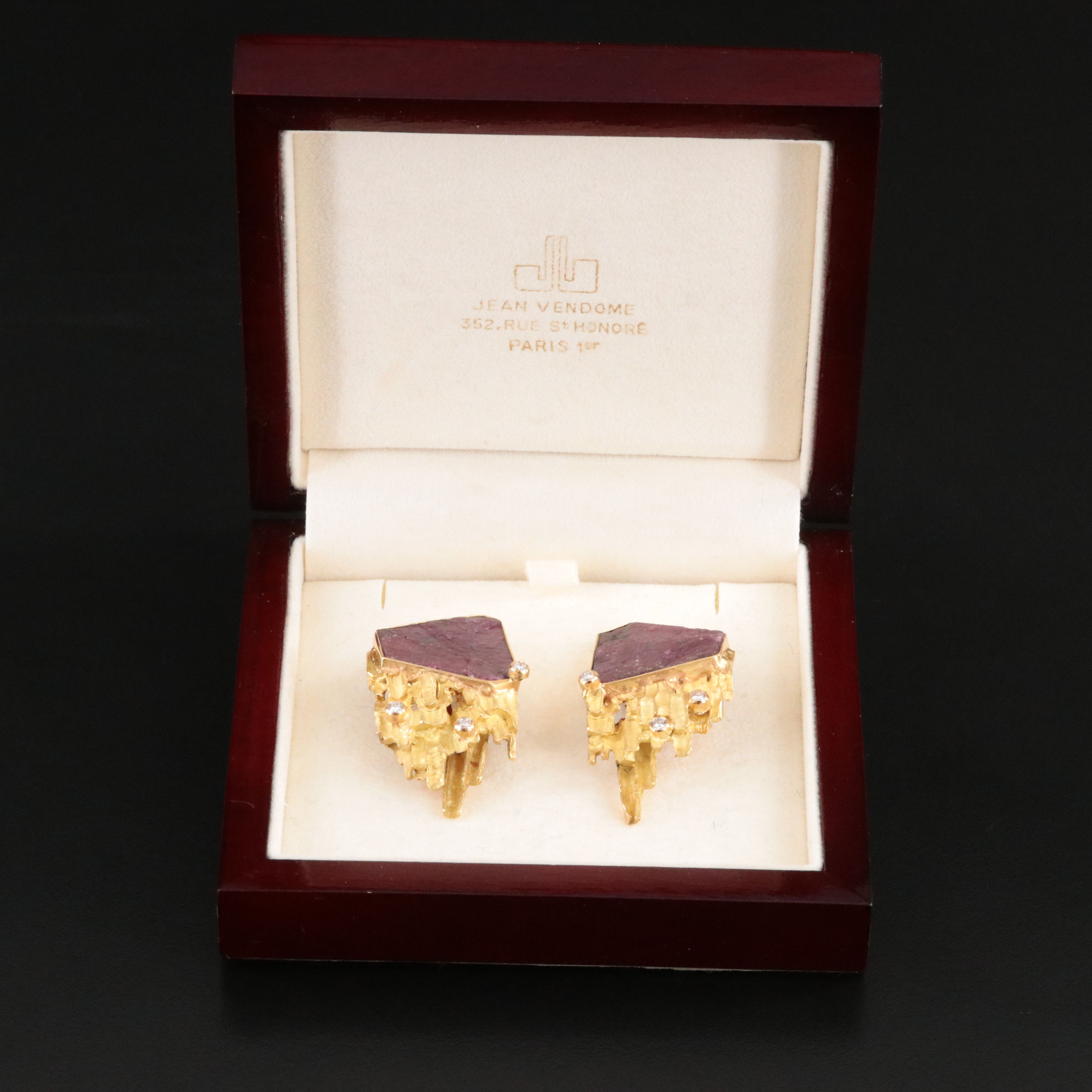 Vintage 18K Ruby and Diamond Earrings Attributed to Jean Vendome, 1970's