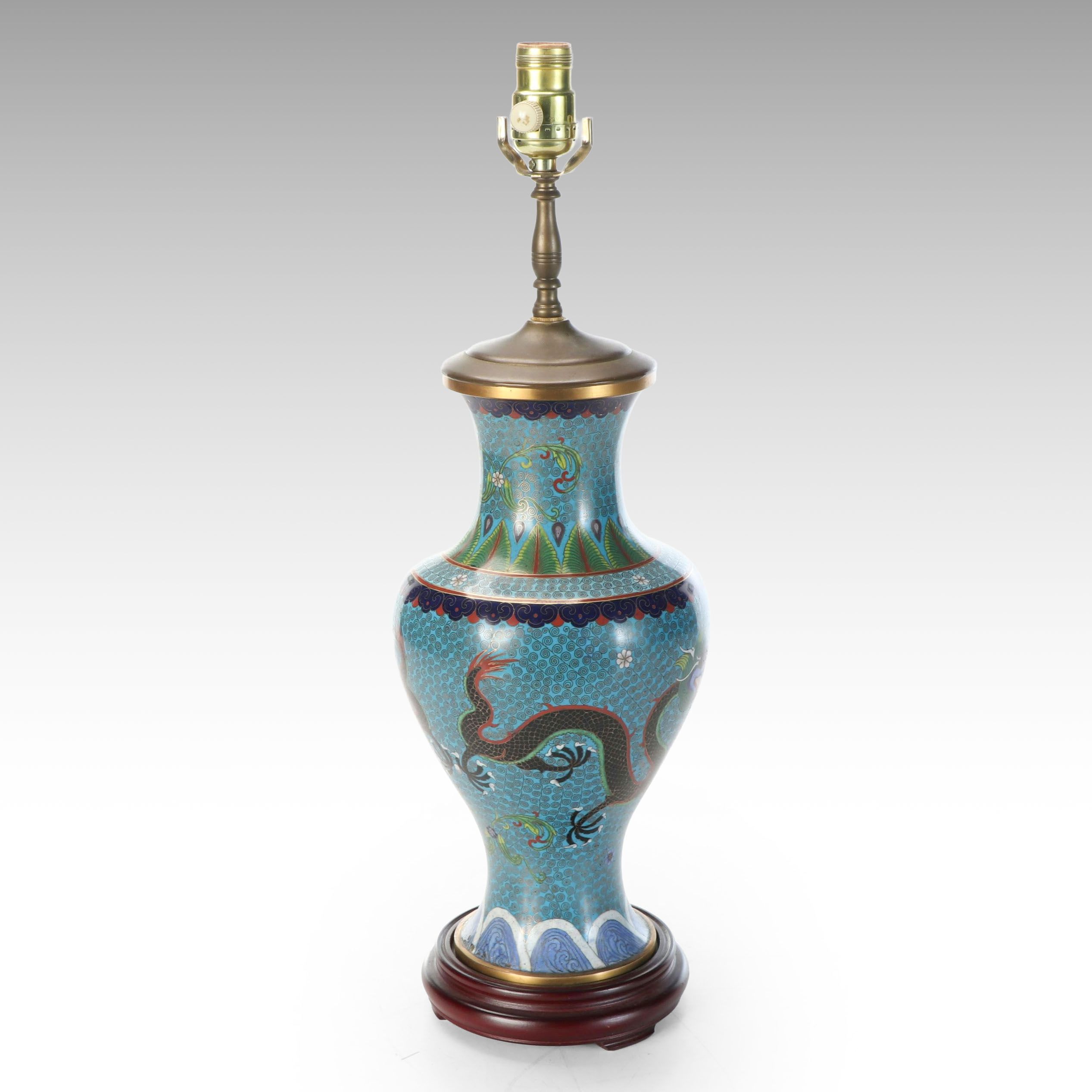 Chinese Cloisonné Enamel on Brass Five-Toed Dragon Table Lamp