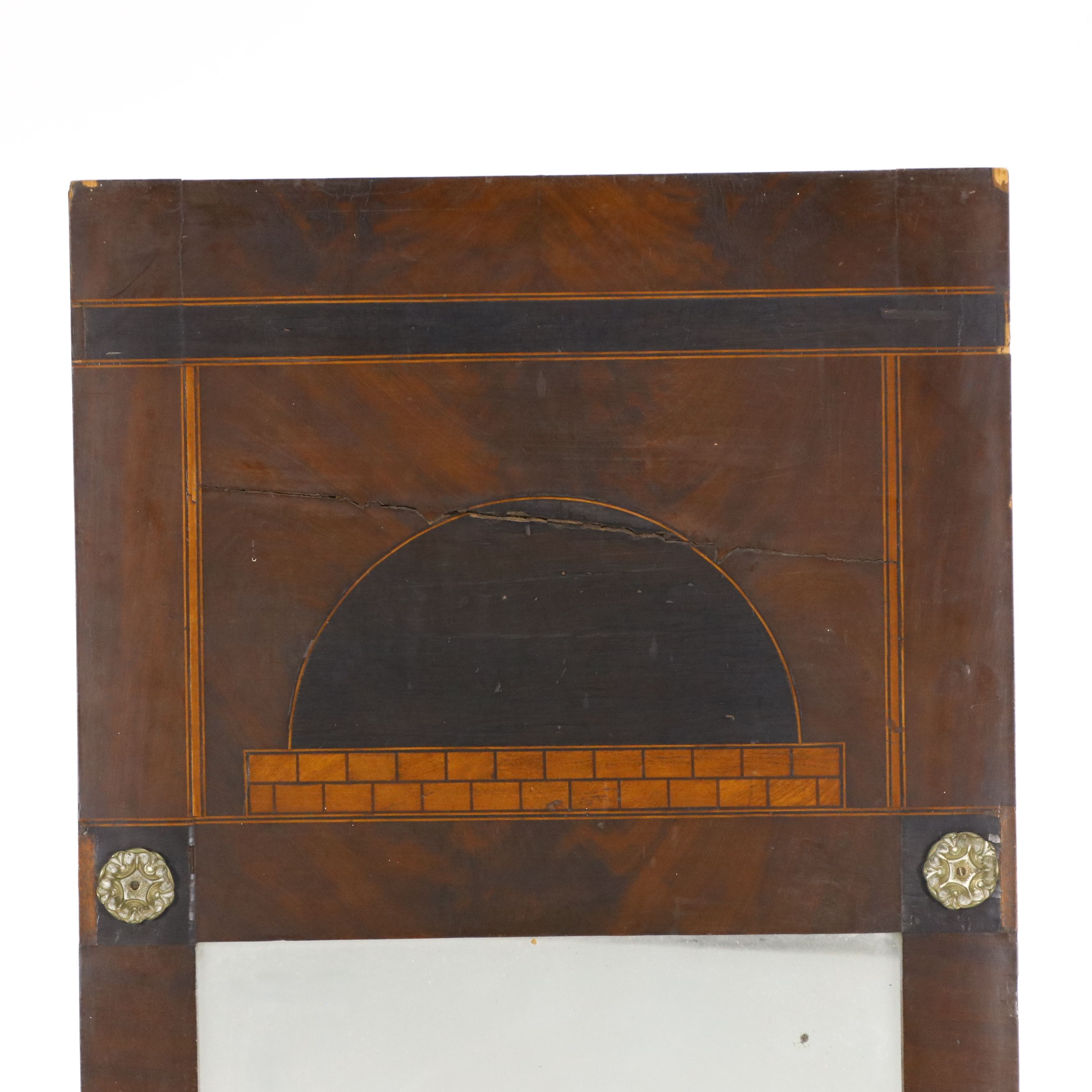 Biedermeier Style Flame Mahogany Veneered Trumeau Mirror, Early to Mid-19th C.