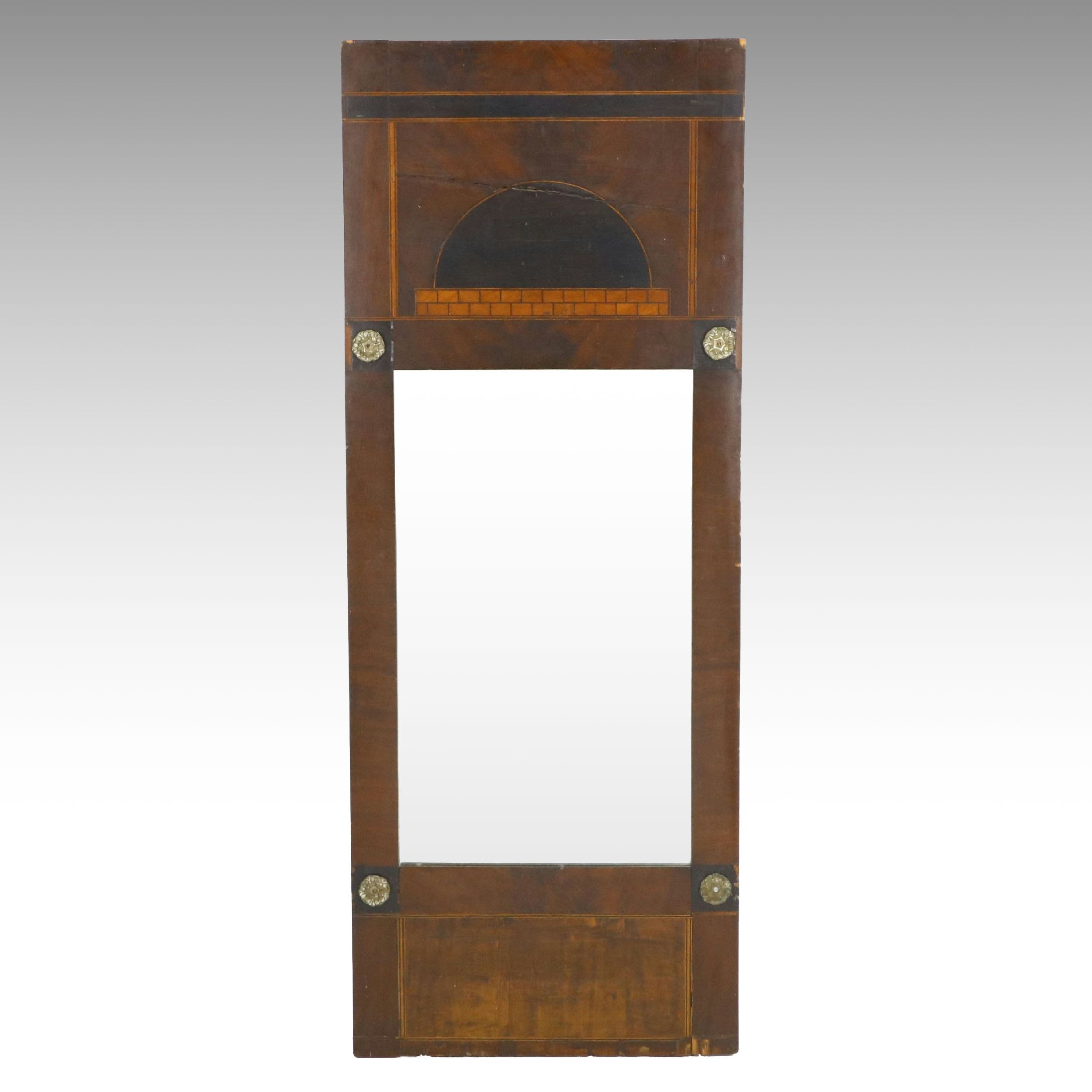 Biedermeier Style Flame Mahogany Veneered Trumeau Mirror, Early to Mid-19th C.