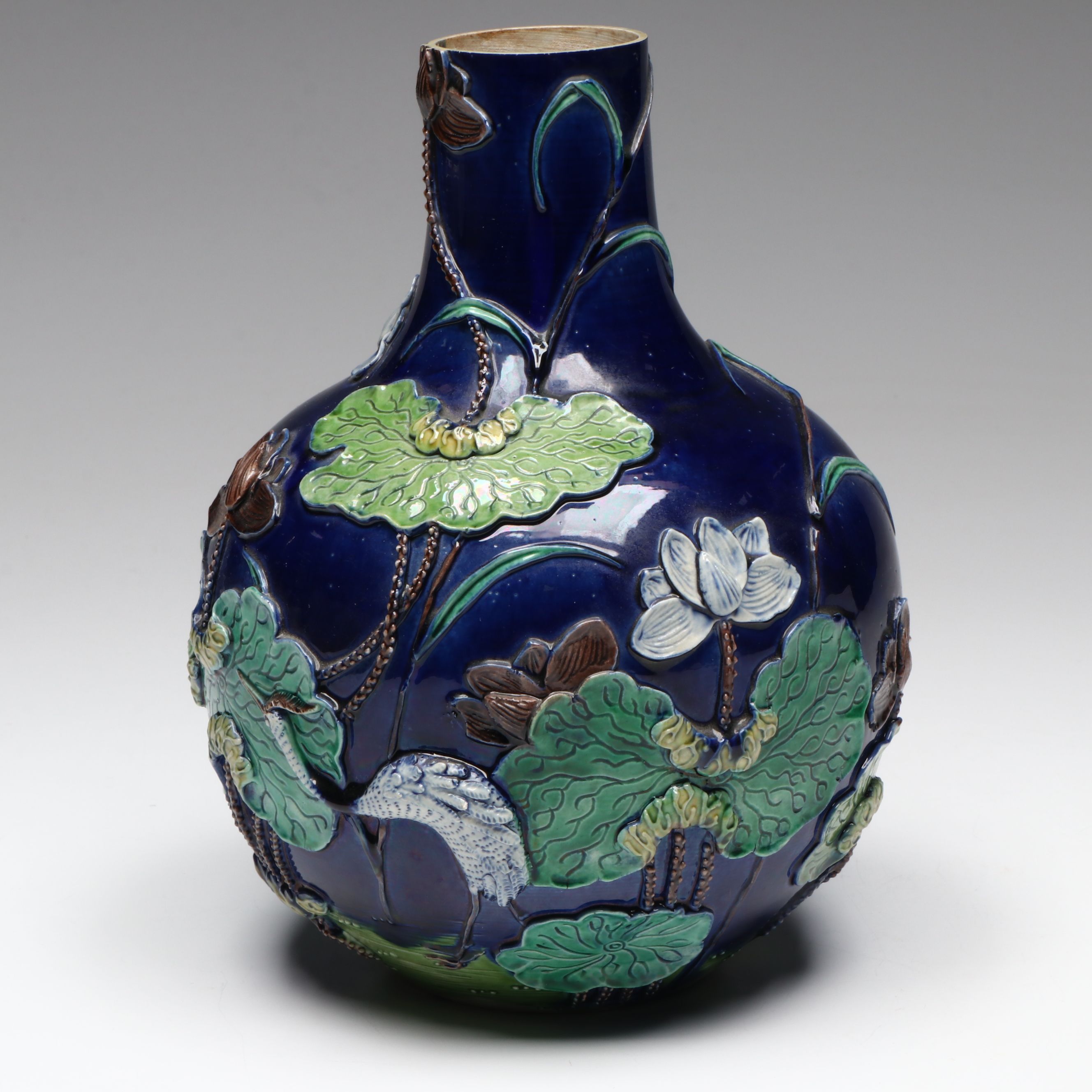 Chinese Fahua Style Ceramic Relief Vase
