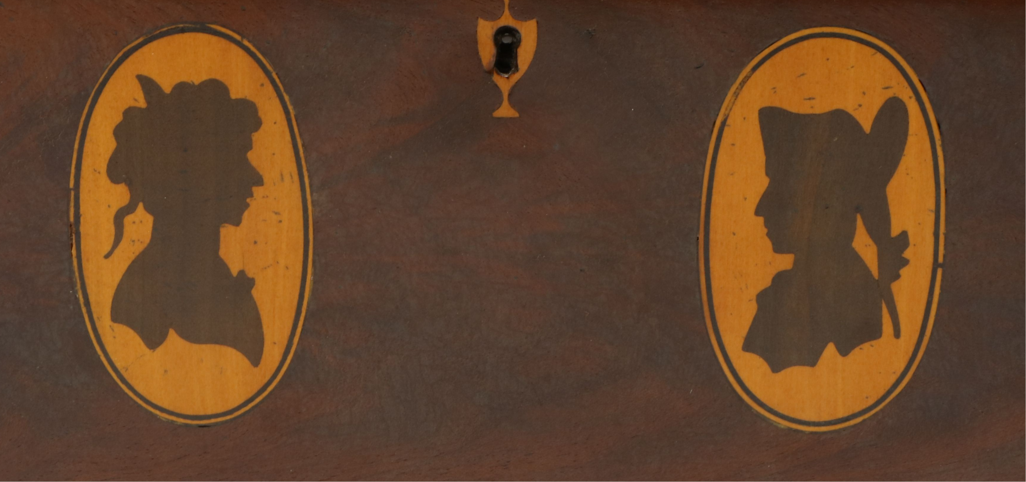 Georgian Silhouette Inlay Hinged Mahogany Box, Late 18th/Early 19th C.