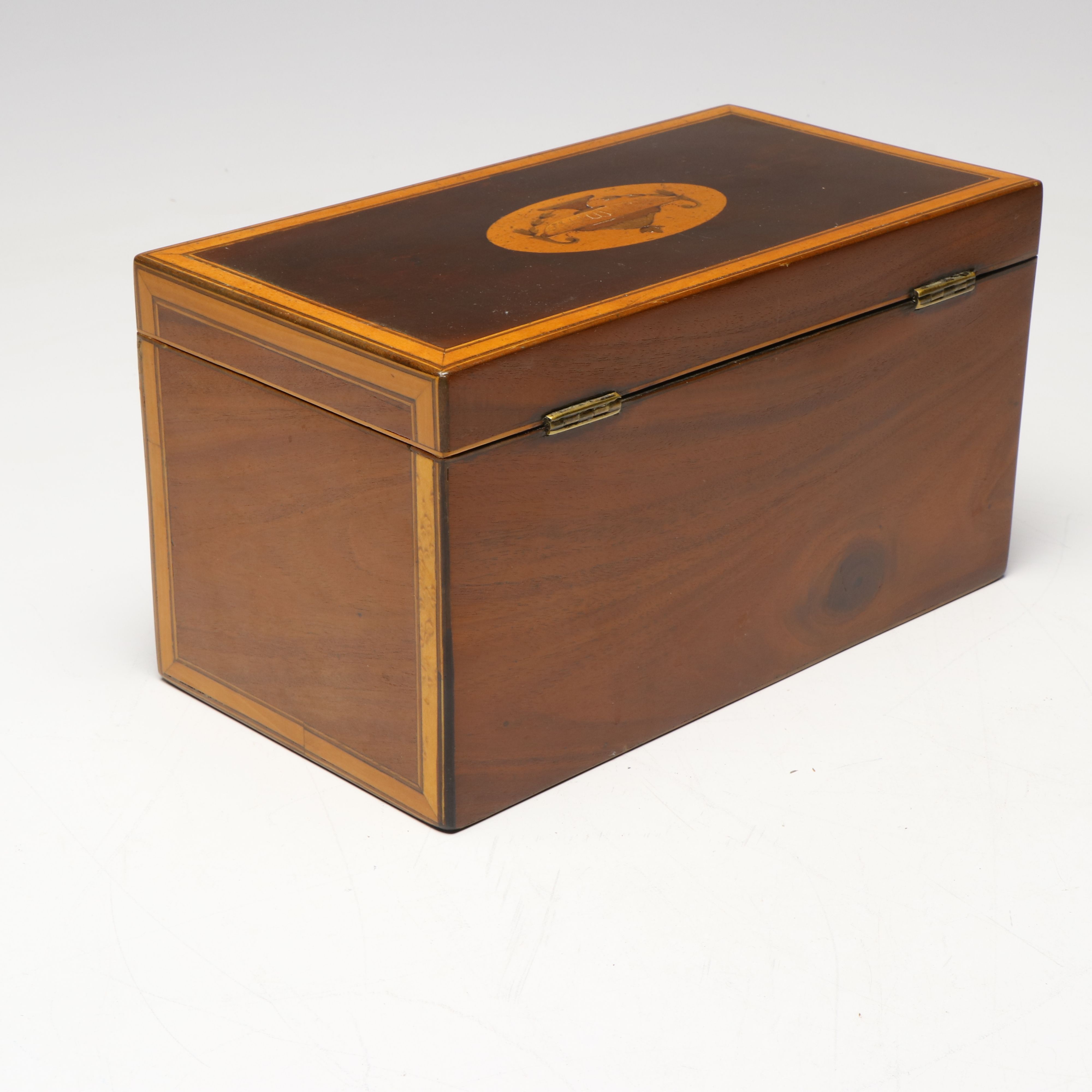 Georgian Silhouette Inlay Hinged Mahogany Box, Late 18th/Early 19th C.