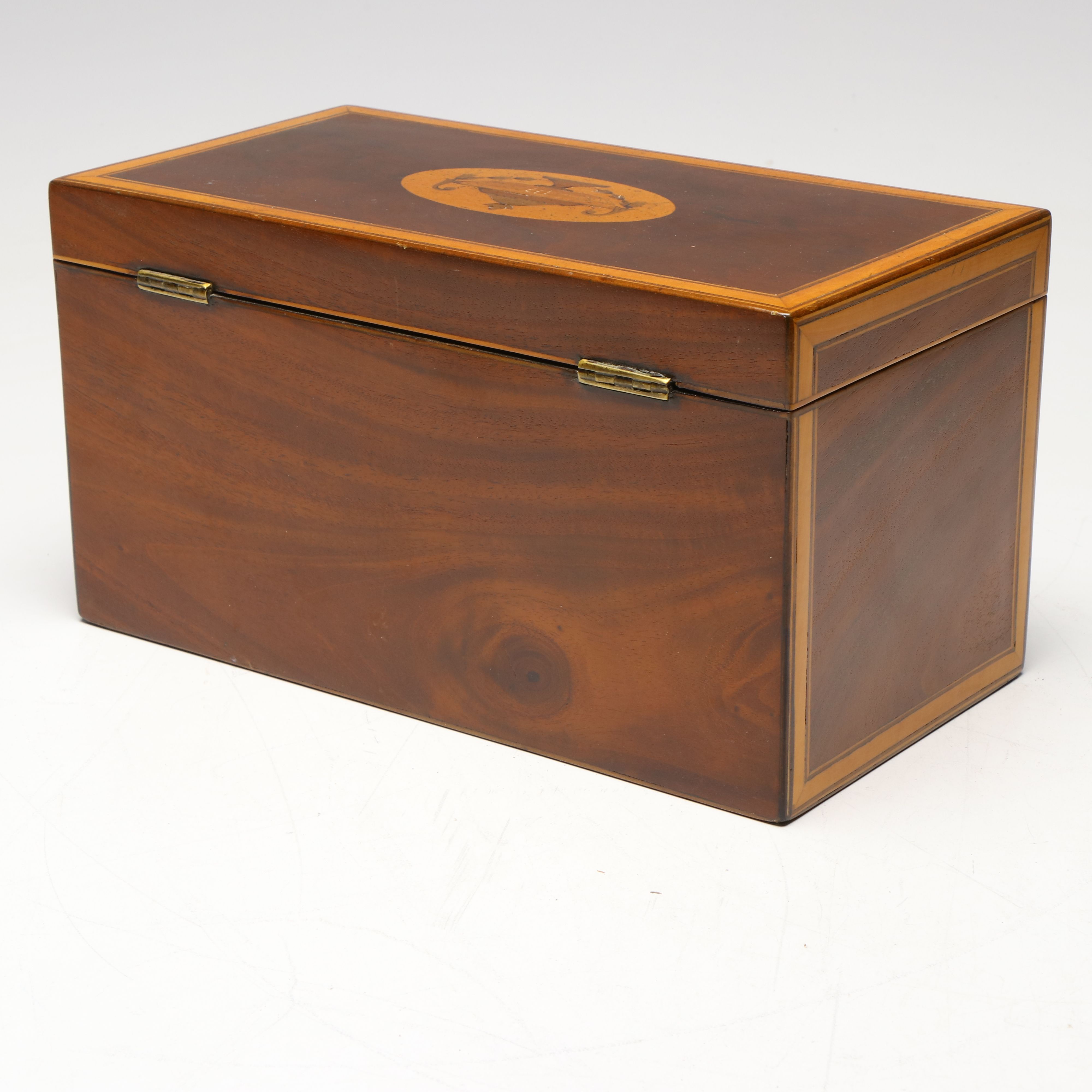 Georgian Silhouette Inlay Hinged Mahogany Box, Late 18th/Early 19th C.