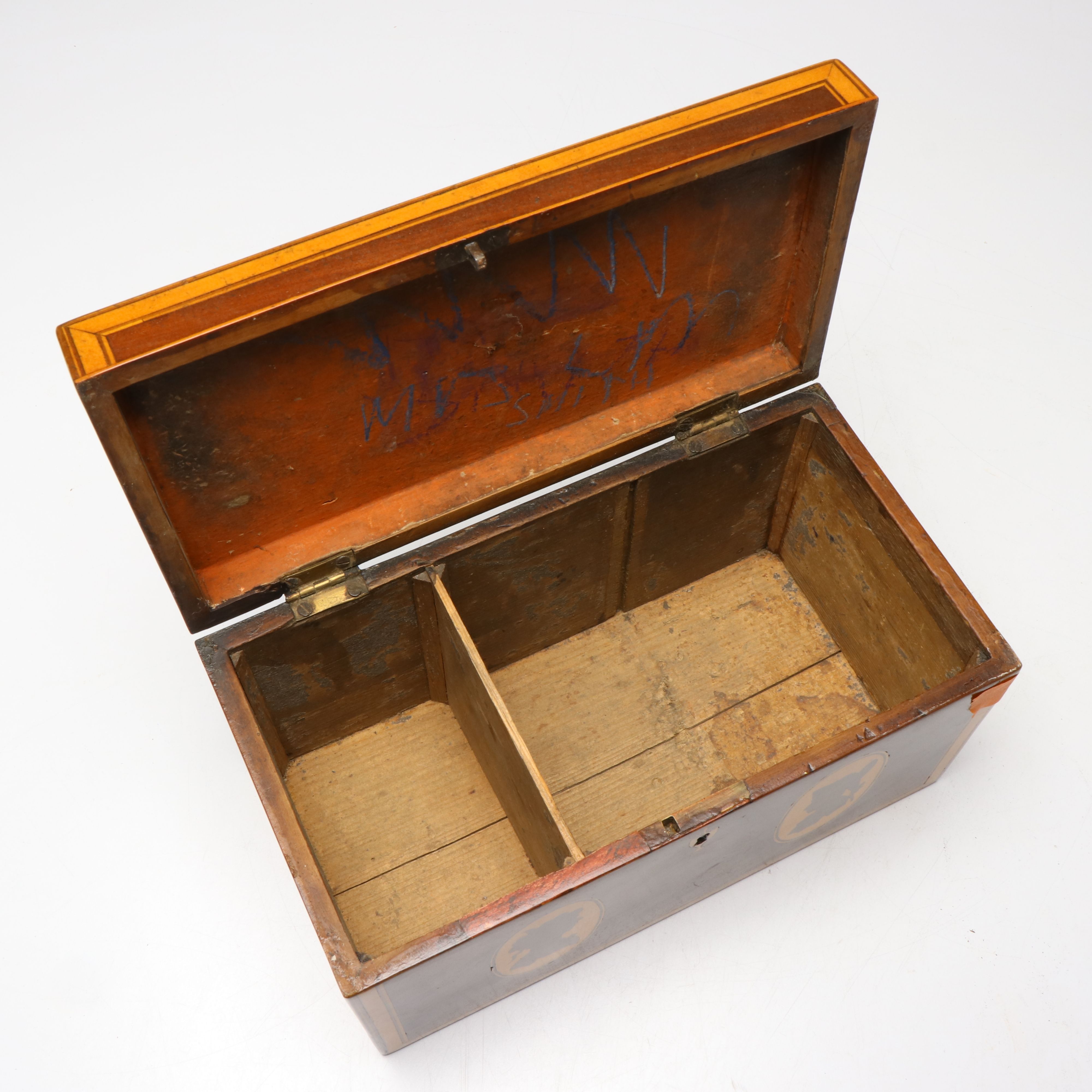 Georgian Silhouette Inlay Hinged Mahogany Box, Late 18th/Early 19th C.