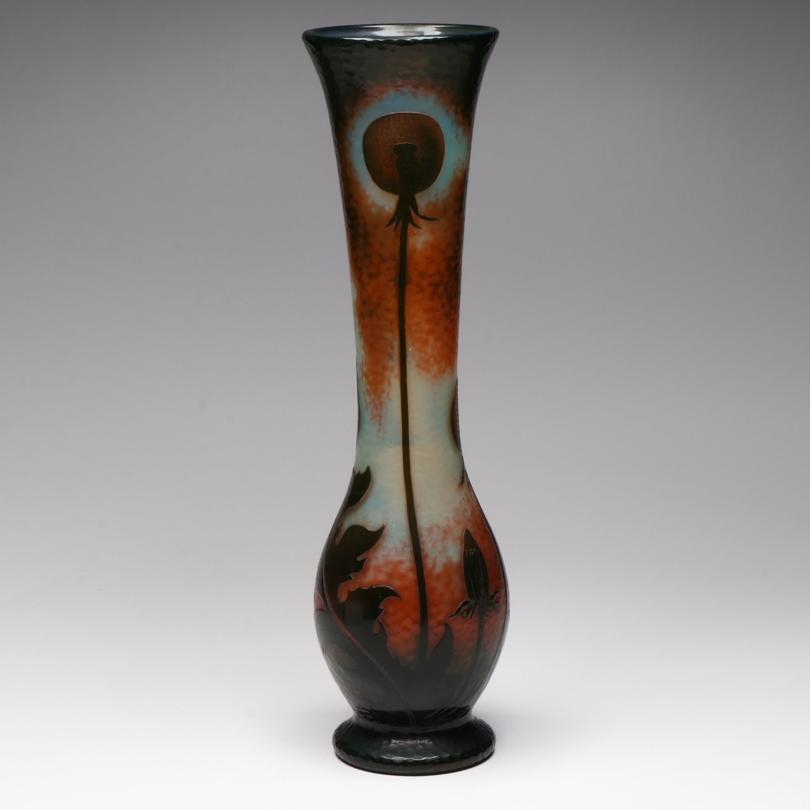 Daum Art Nouveau Dandelion Cameo Cut Glass Vase, Circa 1899