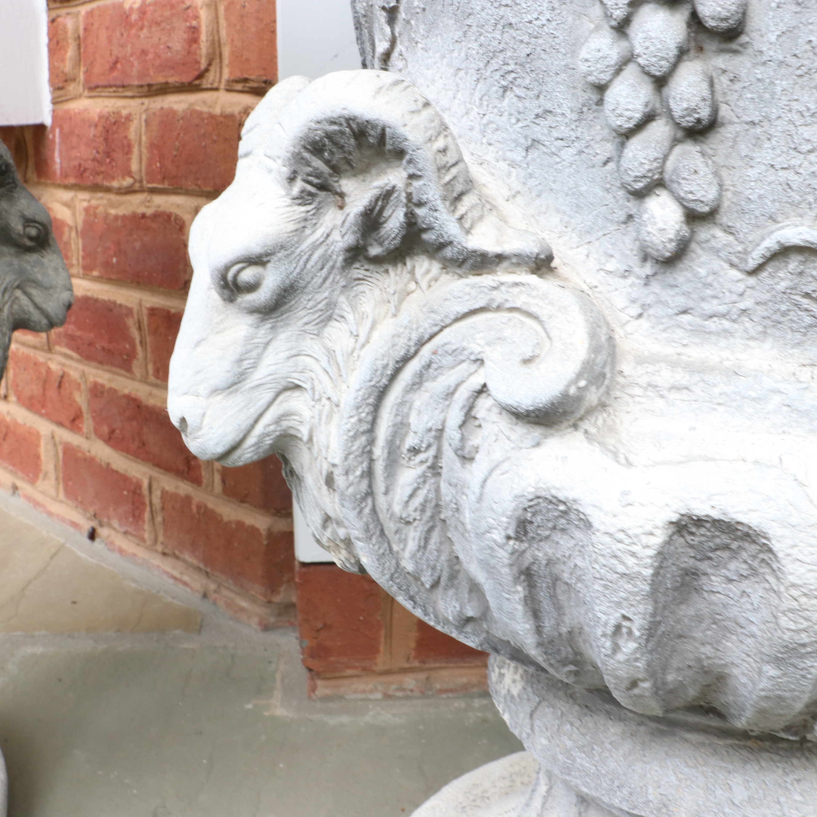 Neoclassical Ram's Head and Grapevine Urn Garden Planters