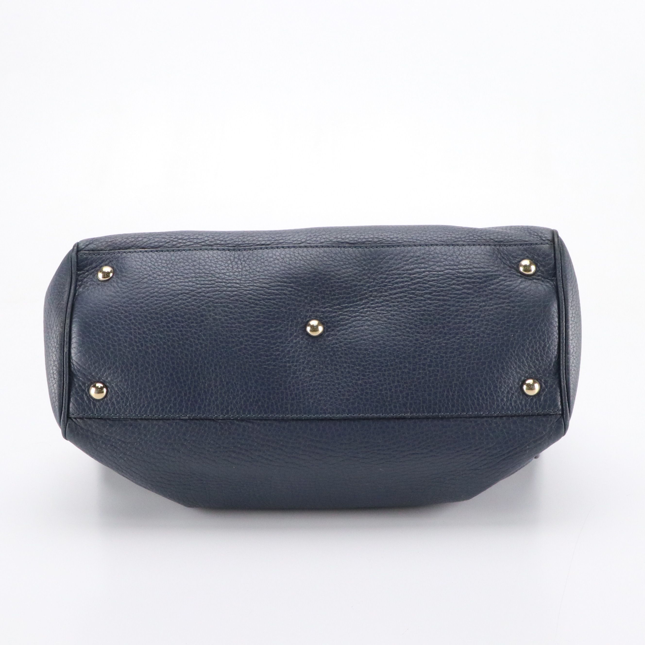 Gucci Bamboo Handle Two-Way Shopper Tote in Navy Blue Grained Calfskin Leather