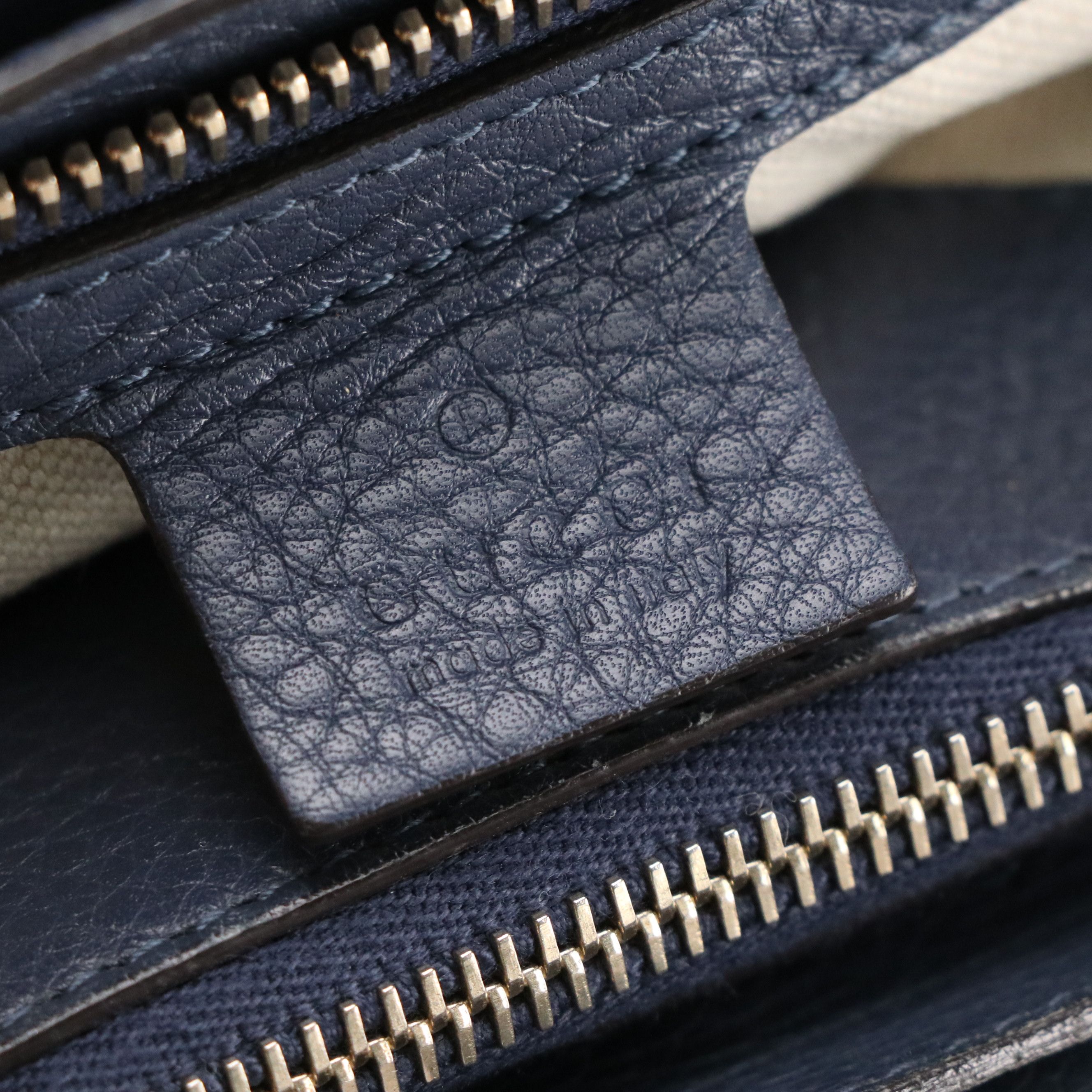 Gucci Bamboo Handle Two-Way Shopper Tote in Navy Blue Grained Calfskin Leather