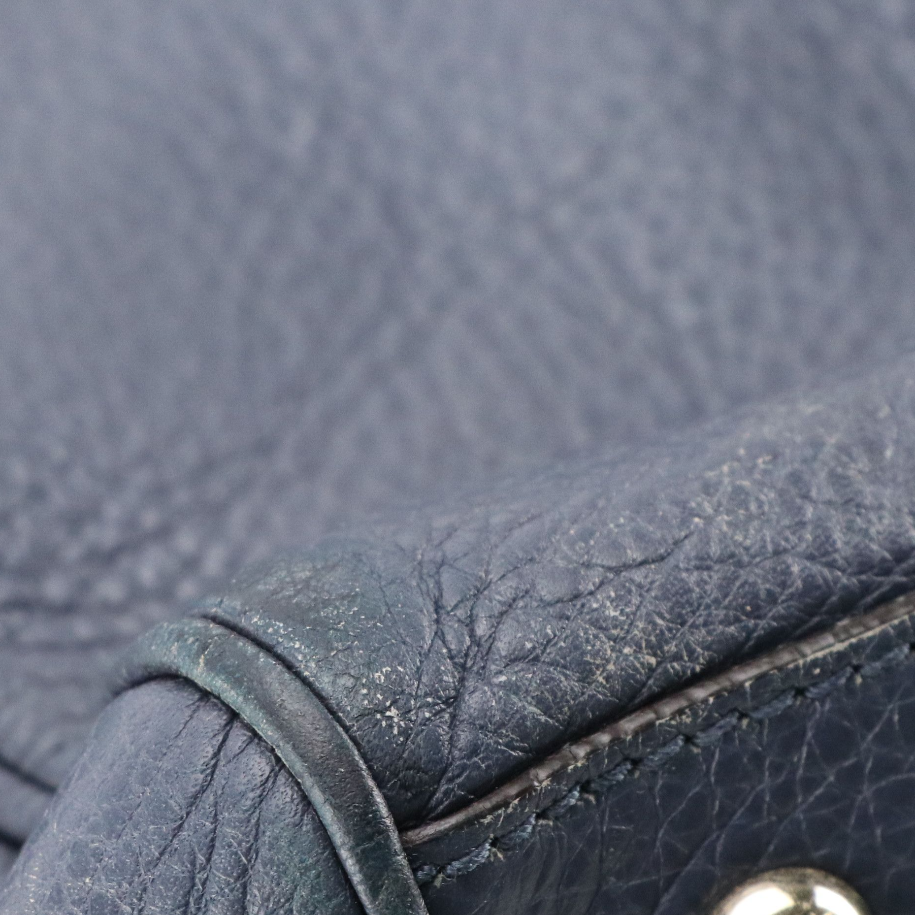 Gucci Bamboo Handle Two-Way Shopper Tote in Navy Blue Grained Calfskin Leather