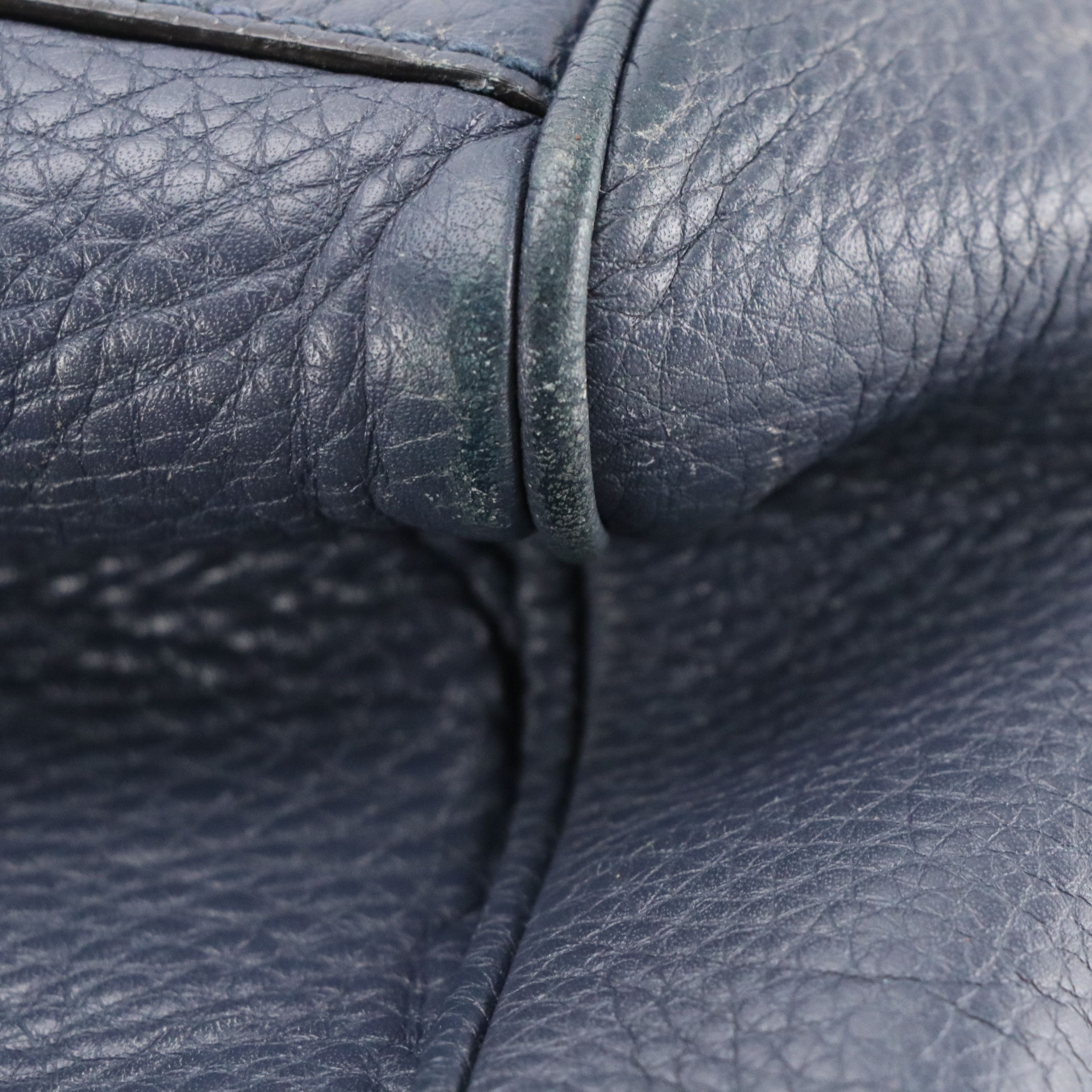 Gucci Bamboo Handle Two-Way Shopper Tote in Navy Blue Grained Calfskin Leather