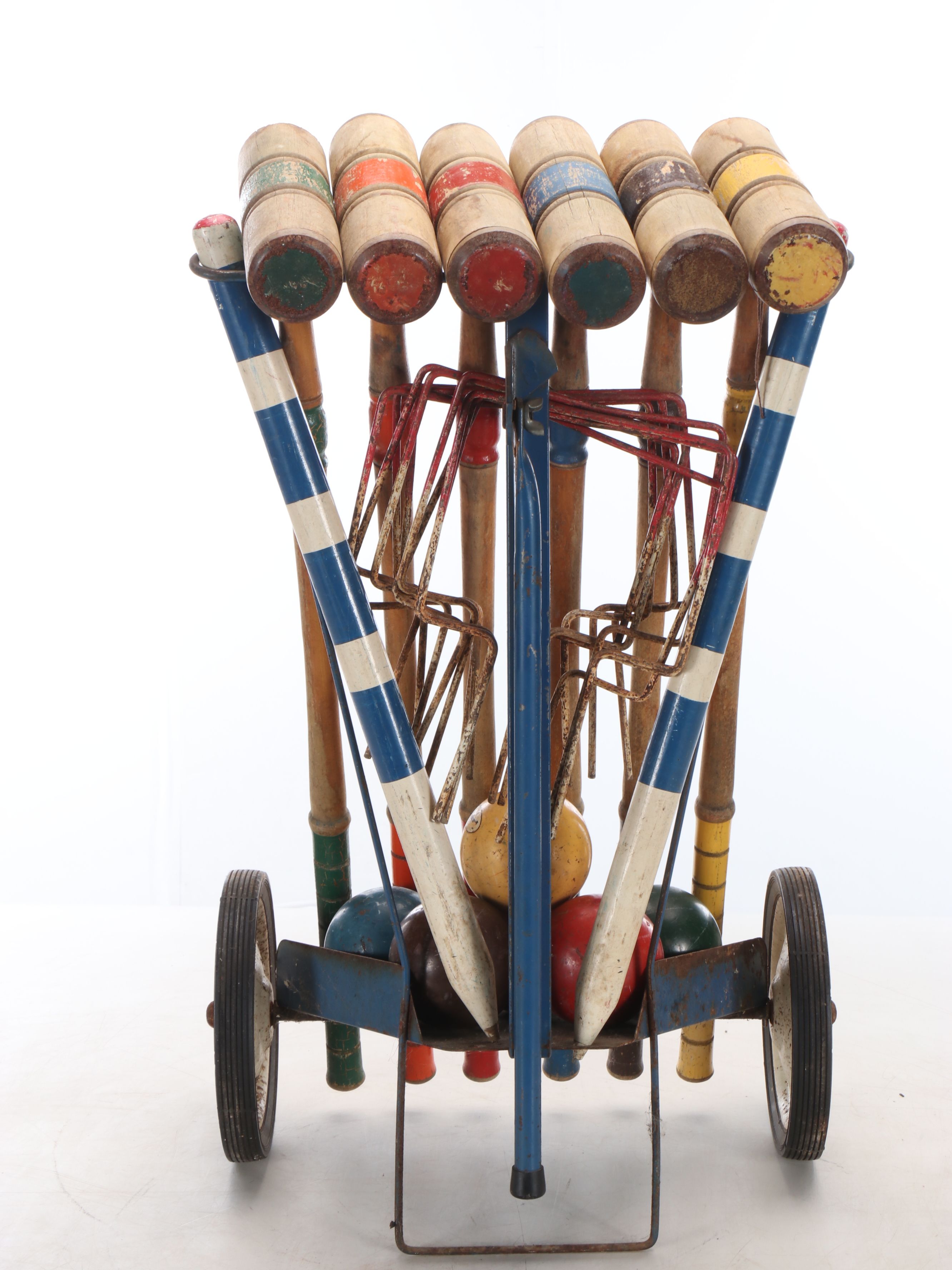 Garton Rollway Croquet with Wheeled Wooden Cart, Mid-20th Century