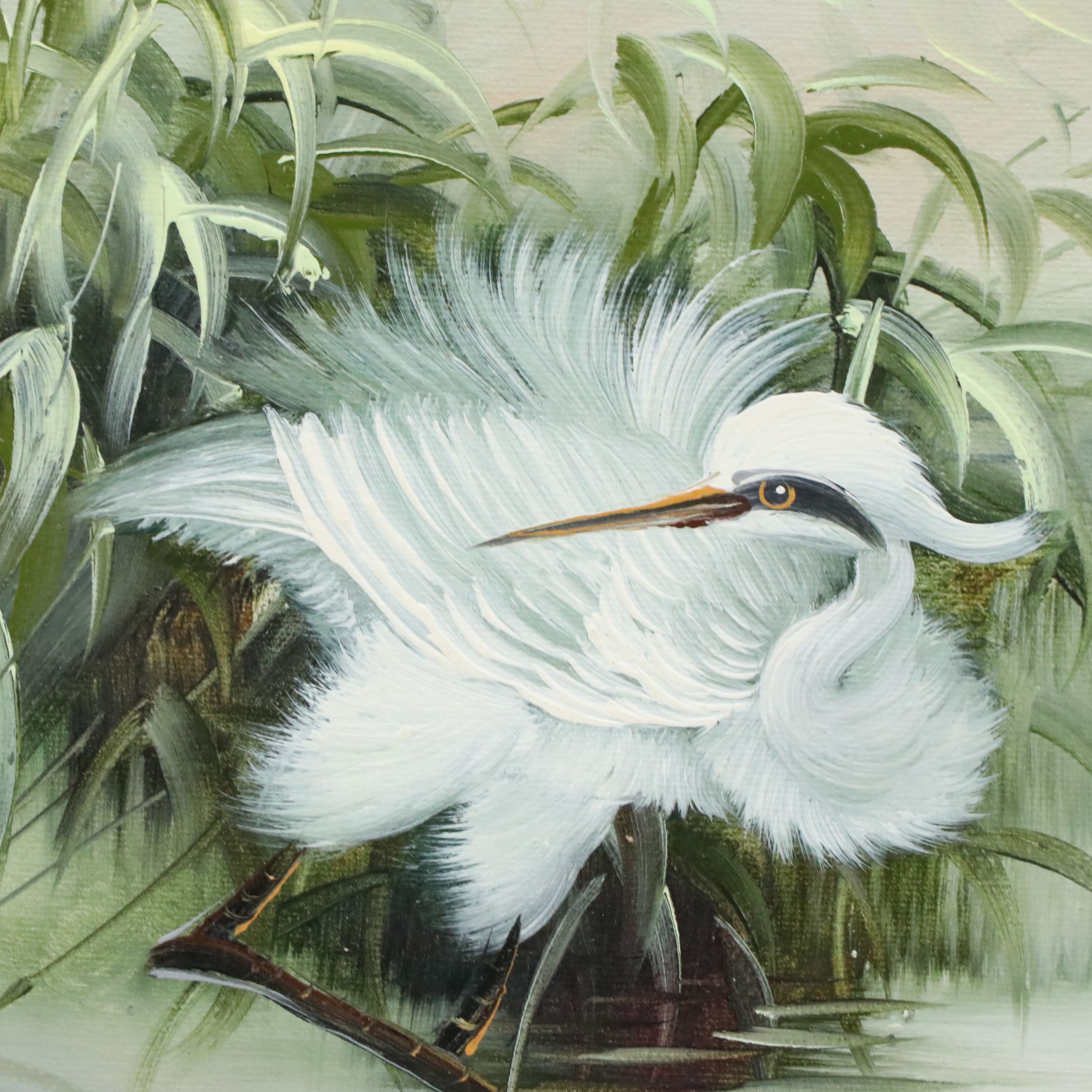 Oil Painting of Heron in Water, Late 20th to 21st Century