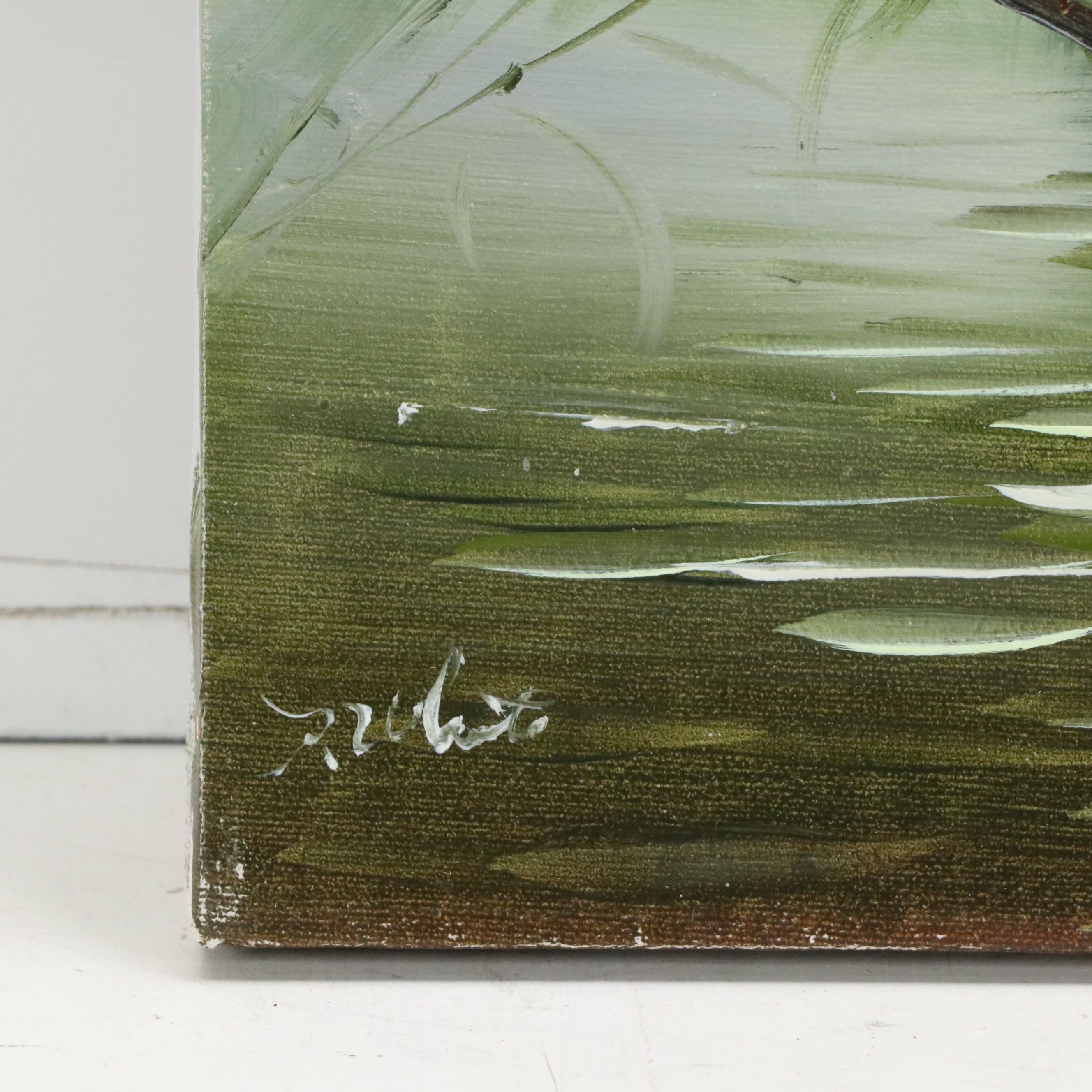 Oil Painting of Heron in Water, Late 20th to 21st Century