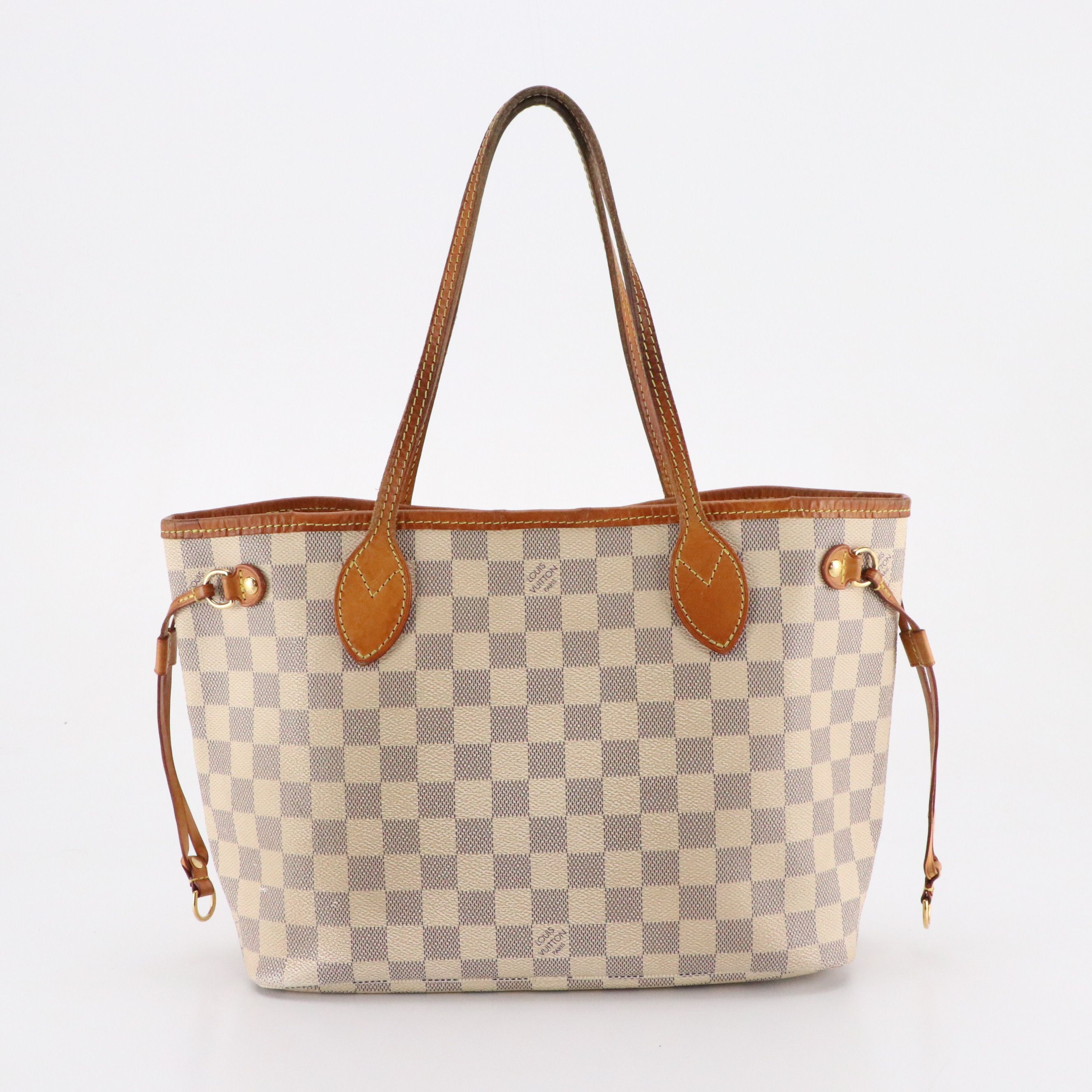 Louis Vuitton Neverfull PM Tote Bag in Damier Azur Canvas and Leather