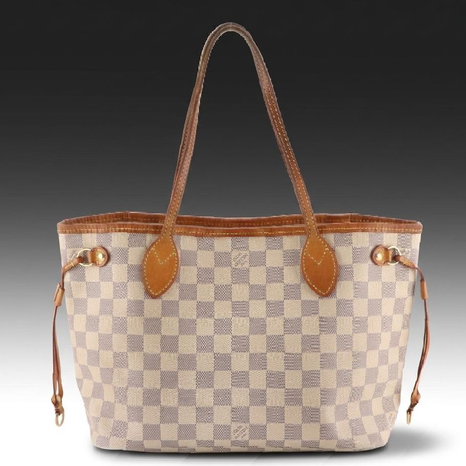 Louis Vuitton Neverfull PM Tote Bag in Damier Azur Canvas and Leather