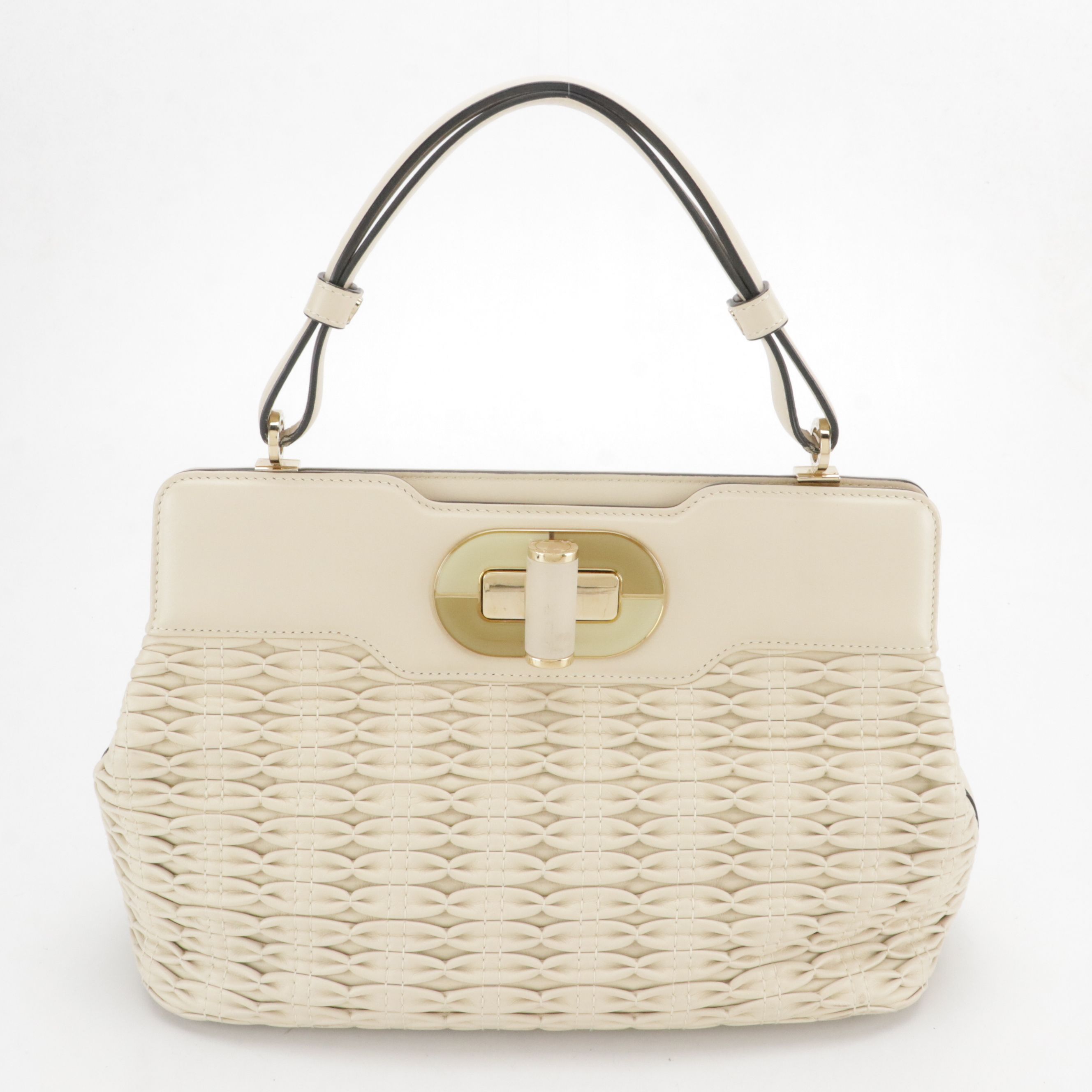 BVLGARI Isabella Rossellini Turnlock Bag in Neutral Matelassé Leather