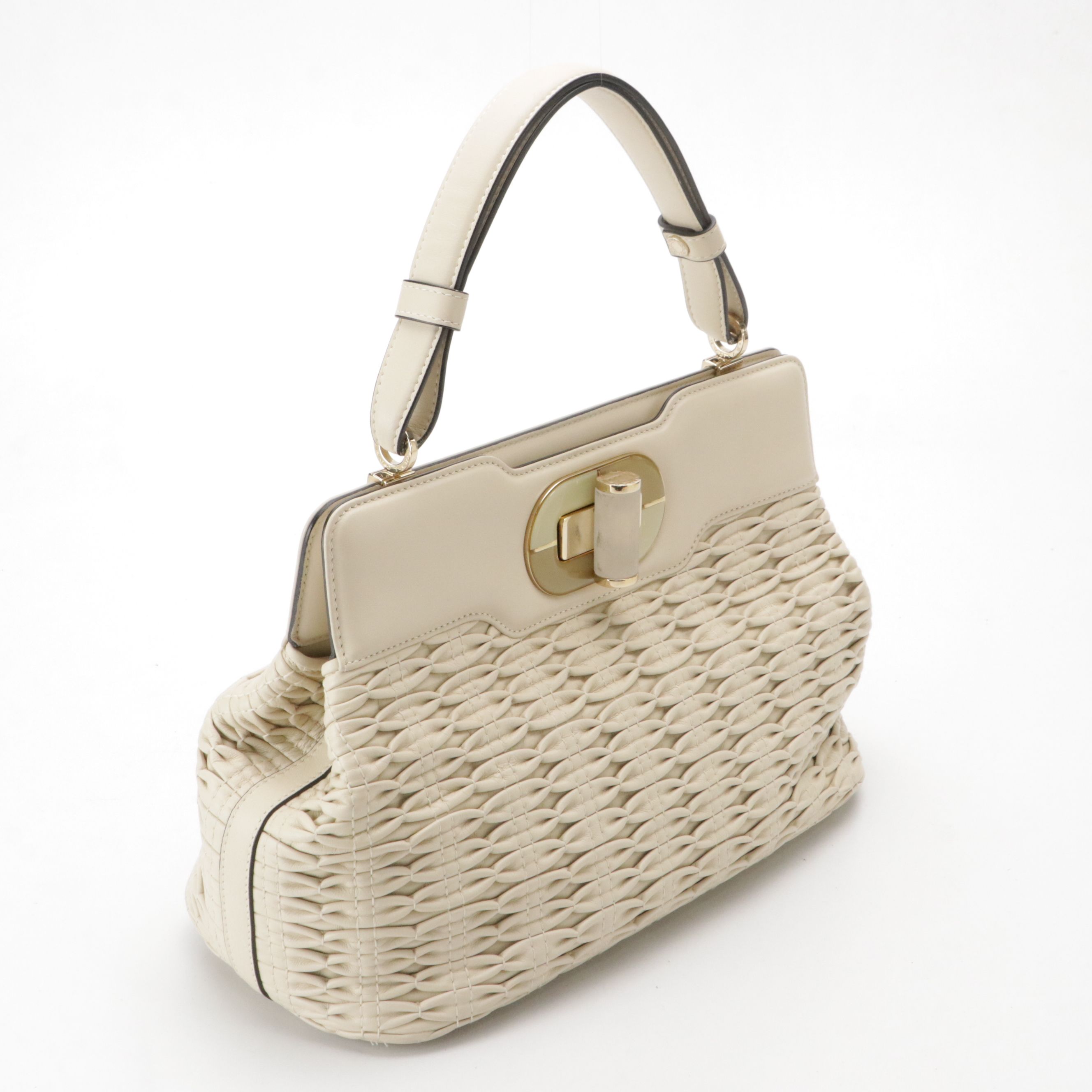 BVLGARI Isabella Rossellini Turnlock Bag in Neutral Matelassé Leather