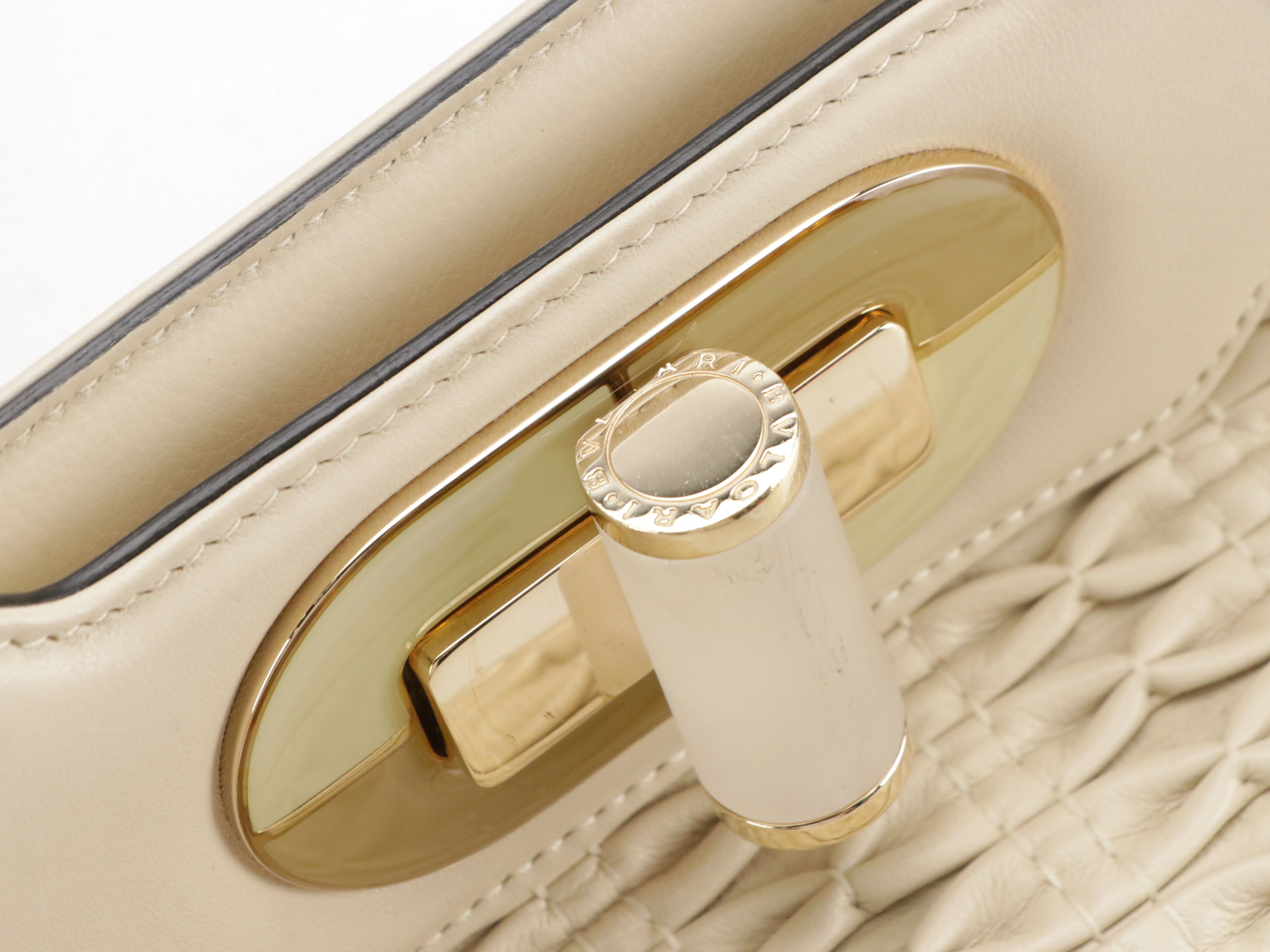 BVLGARI Isabella Rossellini Turnlock Bag in Neutral Matelassé Leather