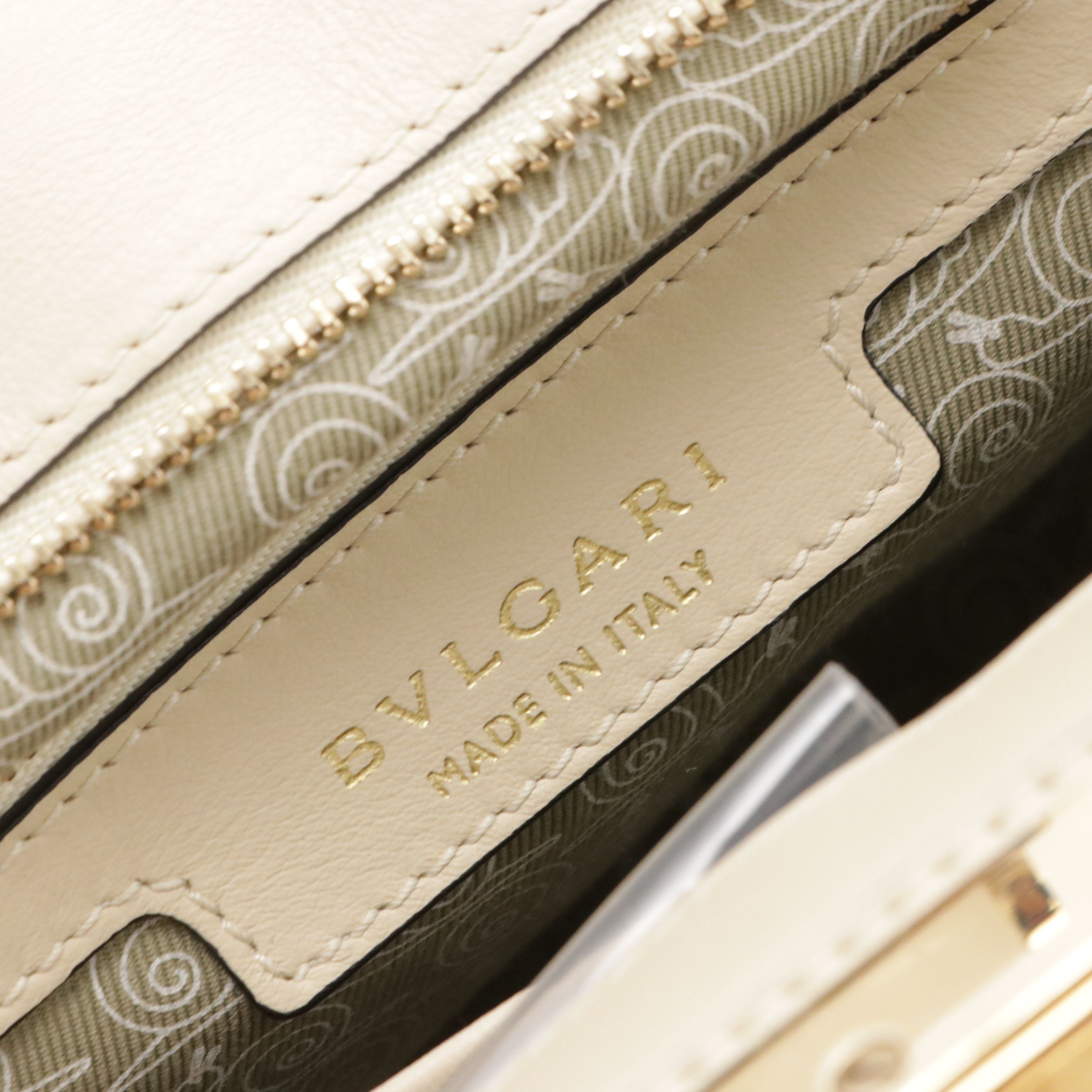 BVLGARI Isabella Rossellini Turnlock Bag in Neutral Matelassé Leather