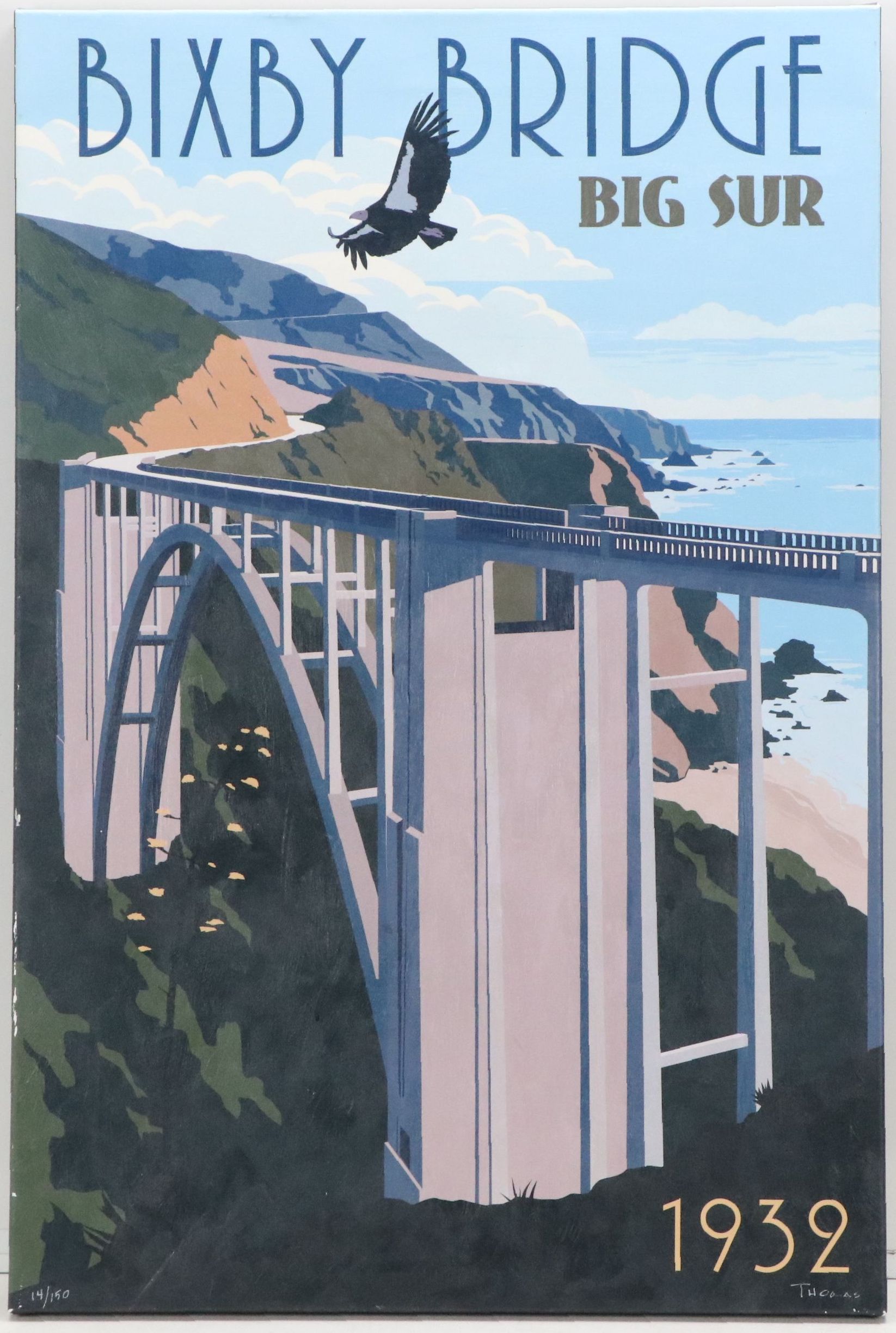 Embellished Giclée on Canvas "Bixby Bridge, Big Sur, 1932," 21st Century