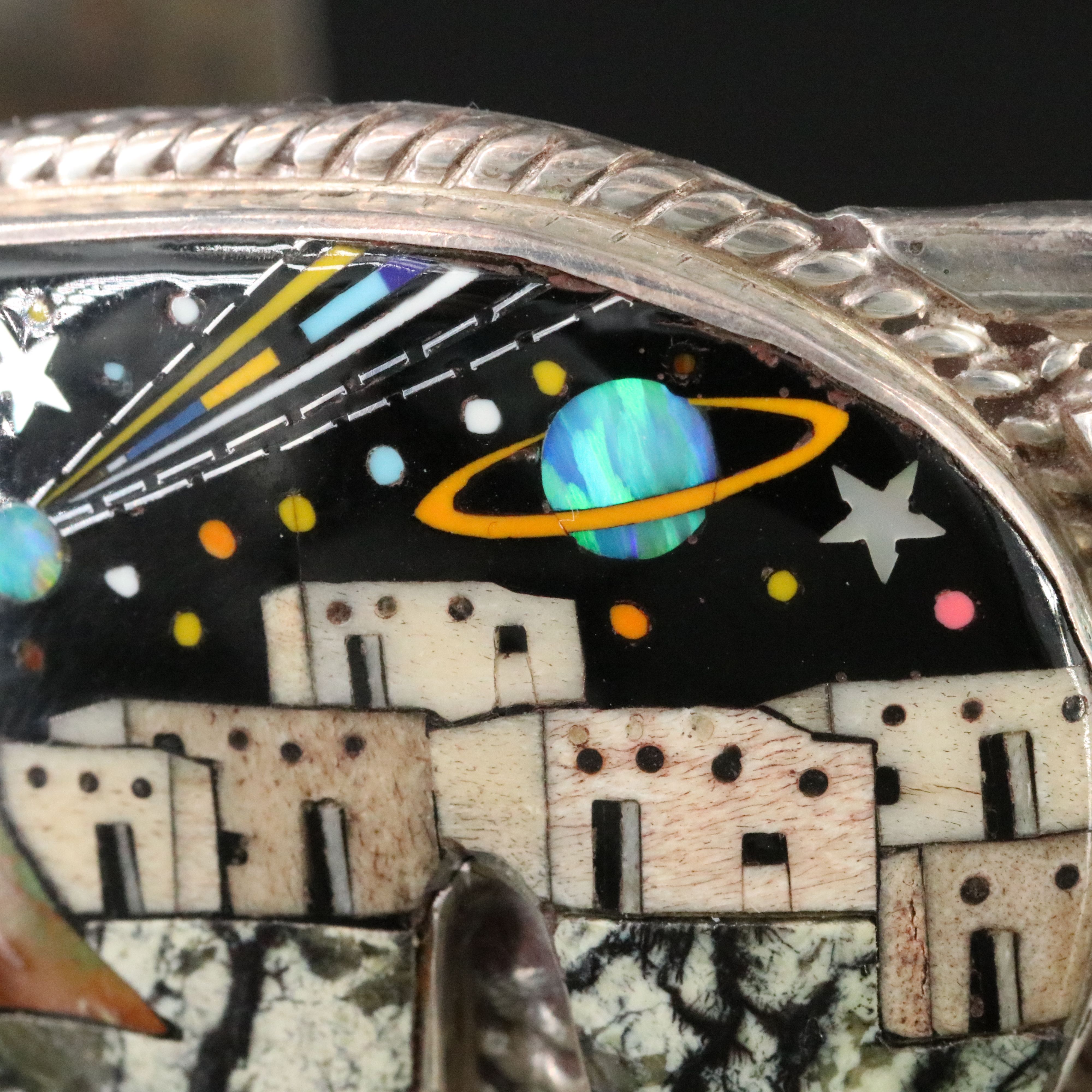 Sterling Inlay Cuff Featuring Mother of Pearl, Jasper, and Opal