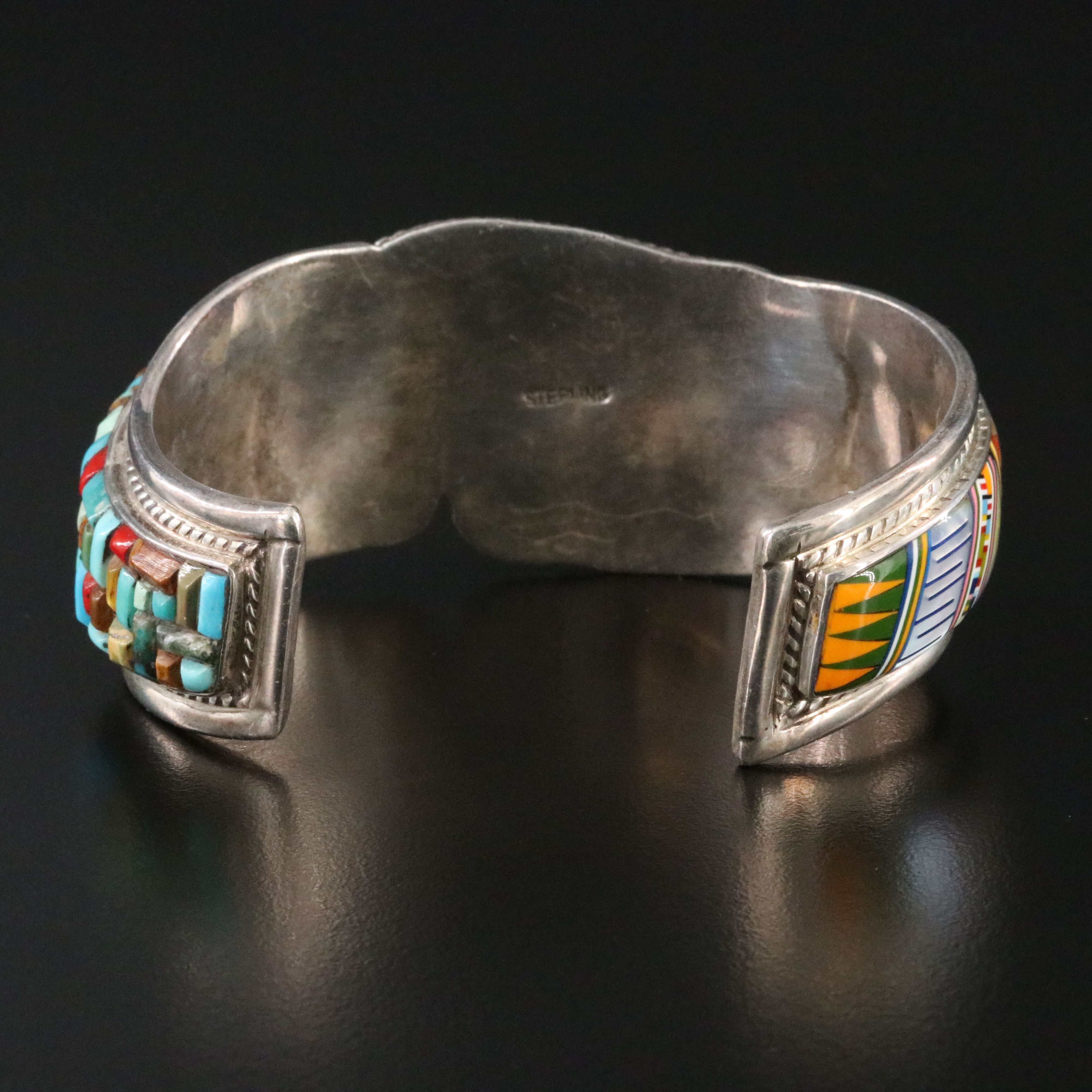 Sterling Inlay Cuff Featuring Mother of Pearl, Jasper, and Opal