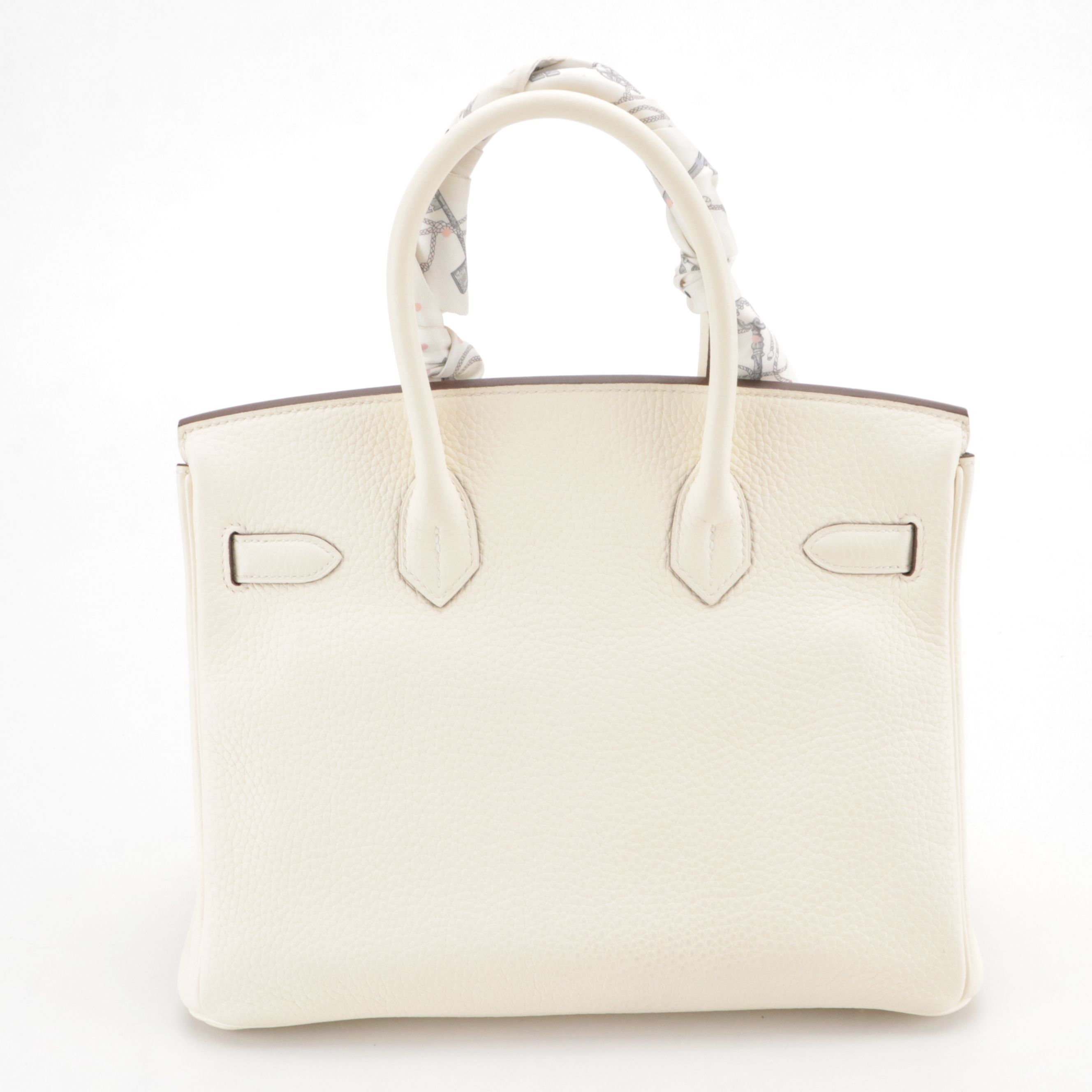 Hermès Birkin 30 Satchel in Ivory Clemence Leather with "Les Cles a Pois" Twilly