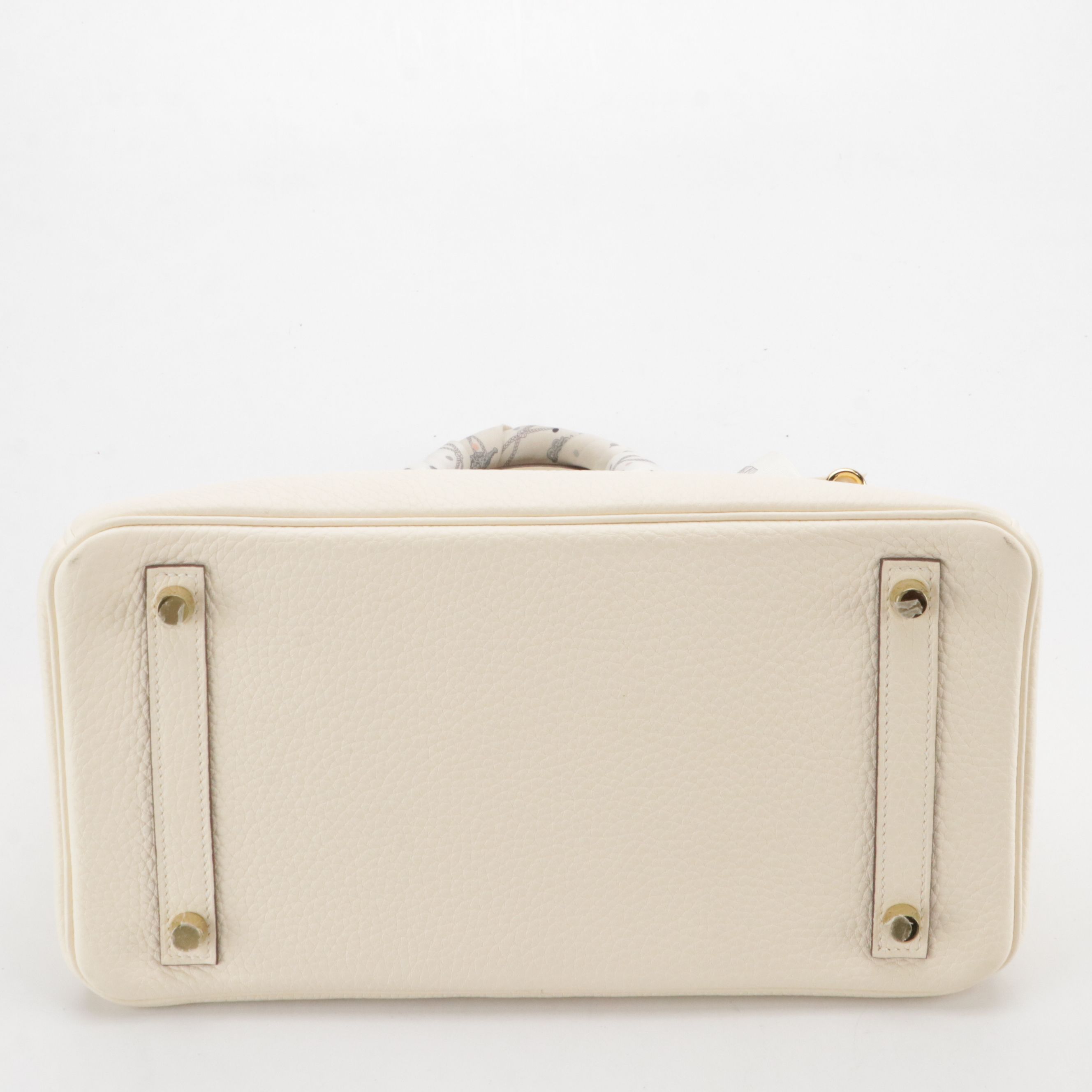 Hermès Birkin 30 Satchel in Ivory Clemence Leather with "Les Cles a Pois" Twilly