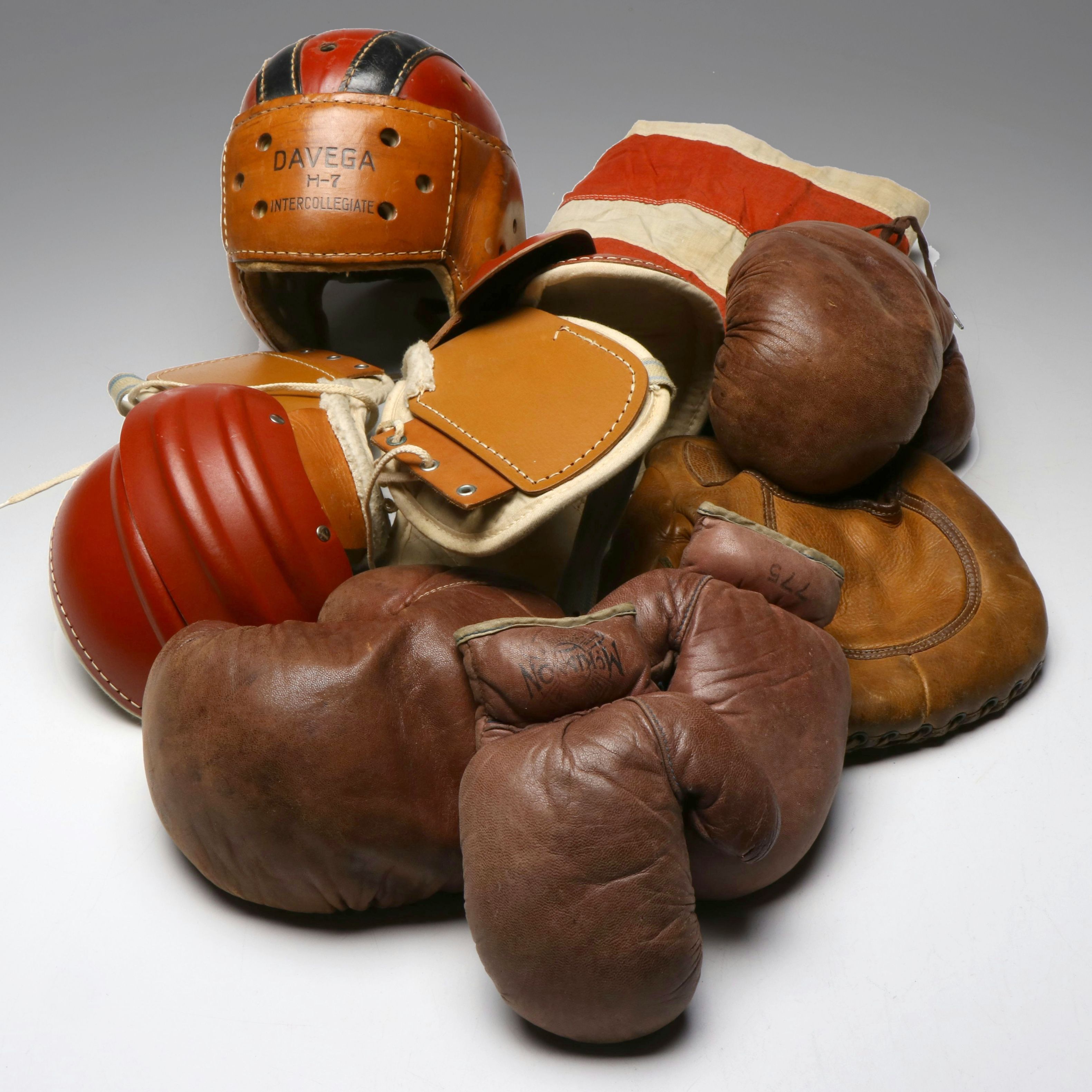 48-Star U.S. Flag with Vintage Boxing Gloves, Catcher's Mitt and More