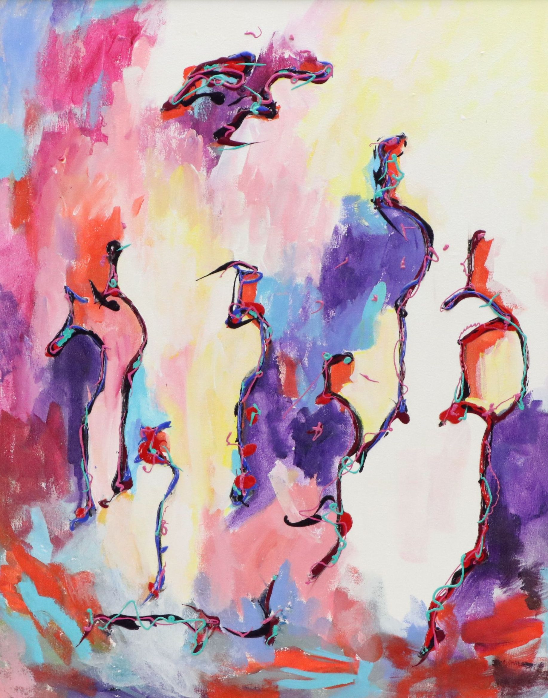 Rosemarie Bloch Acrylic Painting "Rain Dancers," 1996