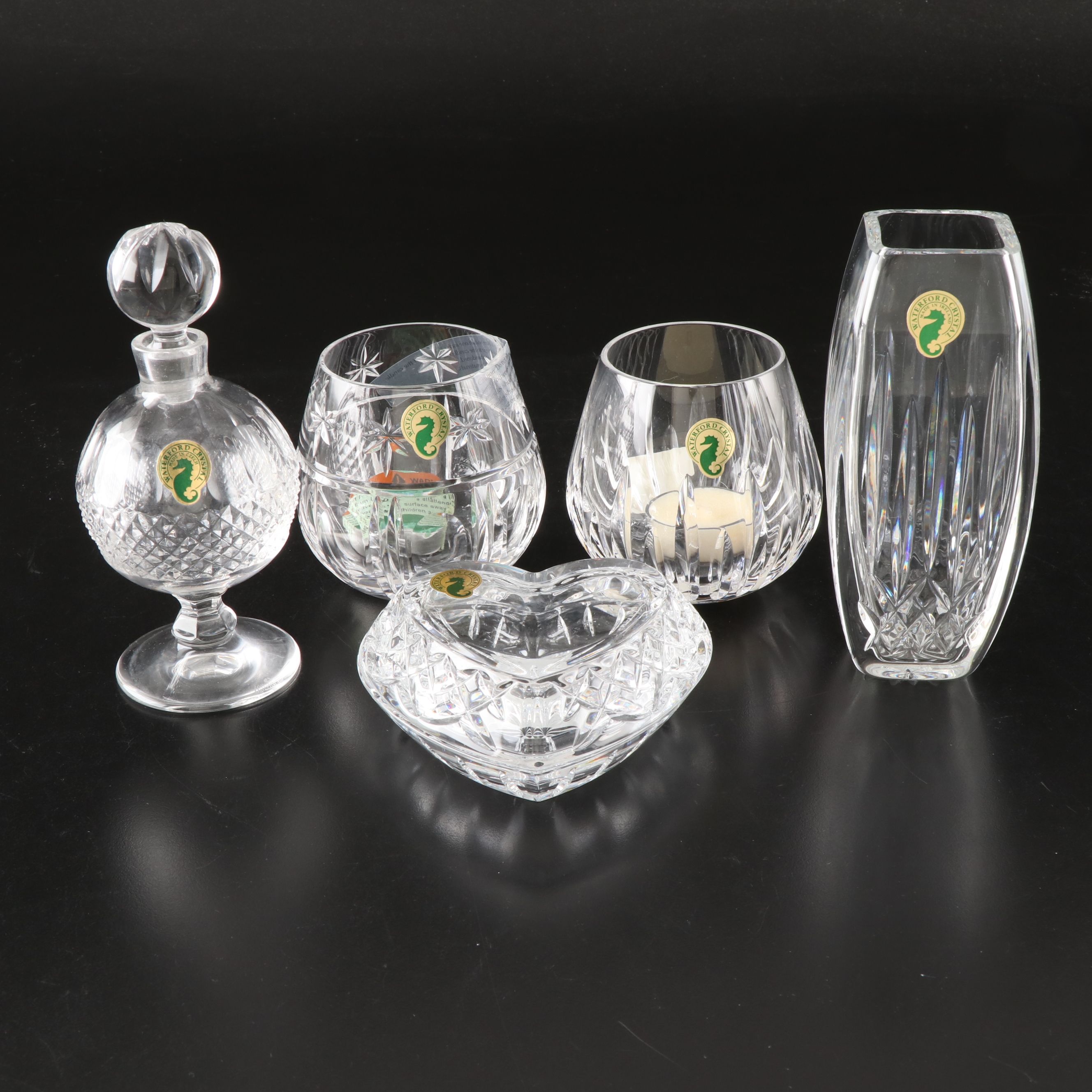 Waterford "Lismore" Heart Box and Square Vase with More Crystal Accessories