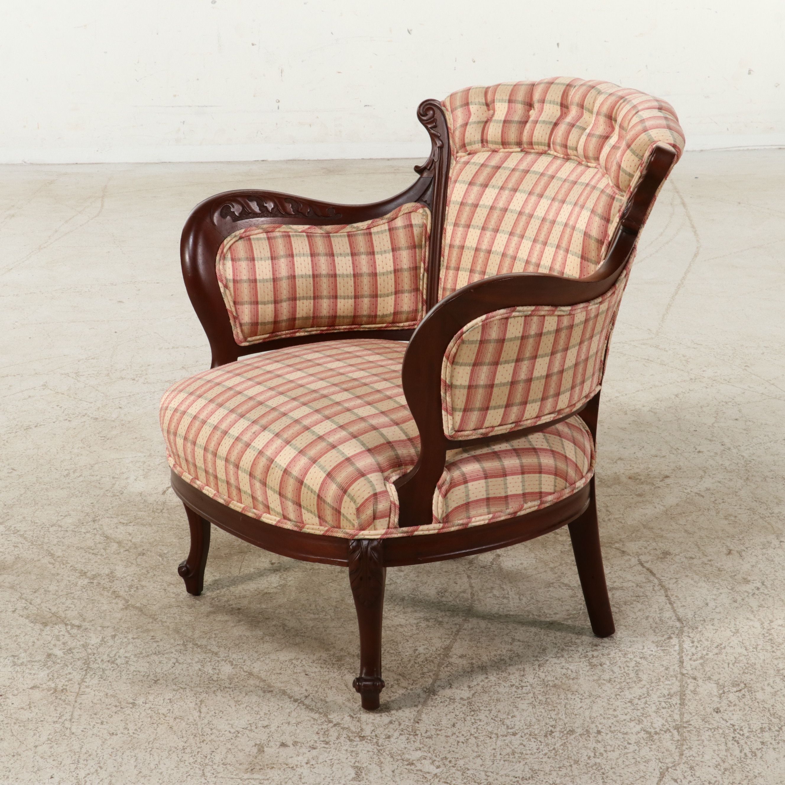 Louis Philippe Style Plaid Upholstered Bergère, Late 20th Century