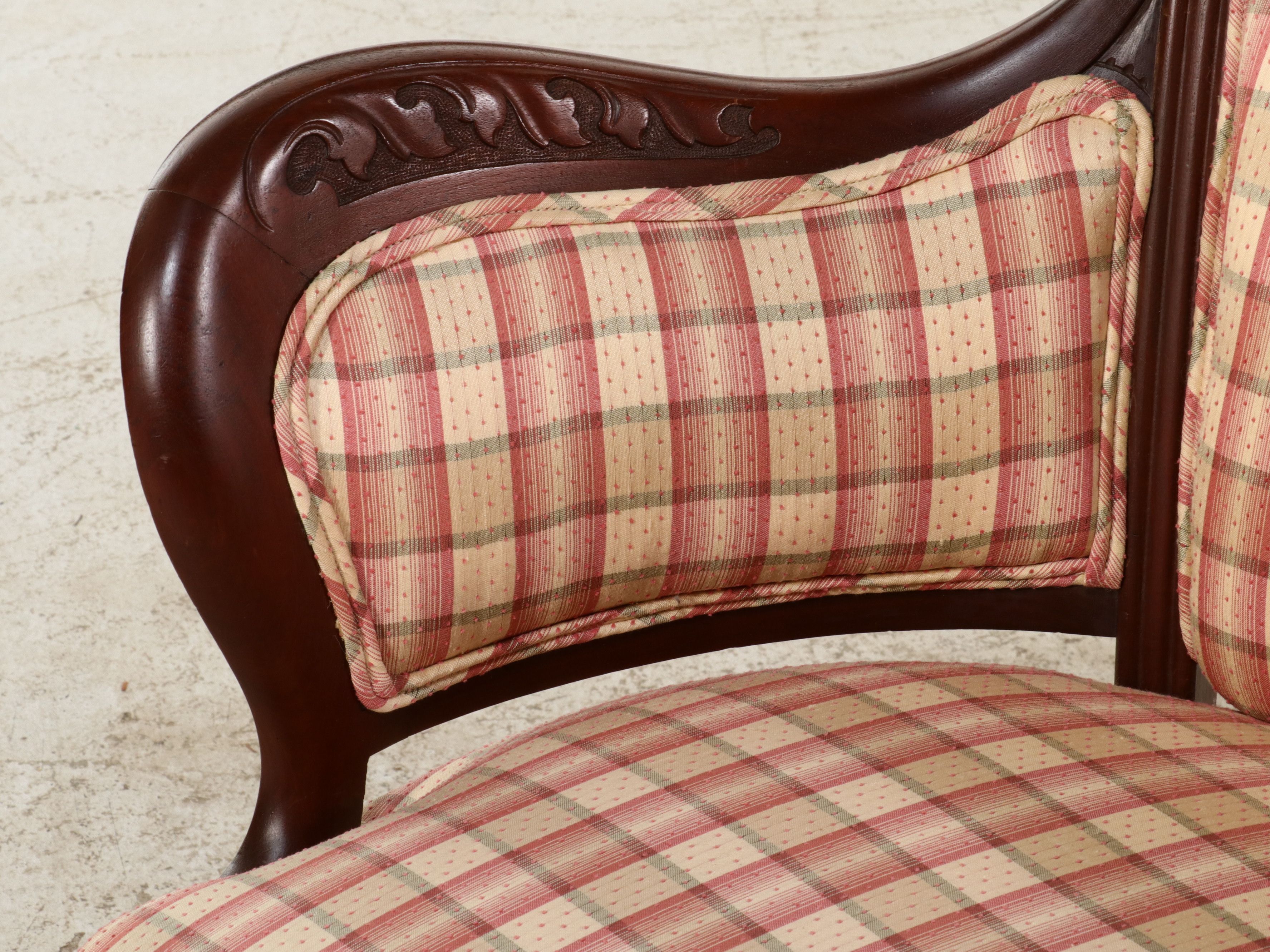 Louis Philippe Style Plaid Upholstered Bergère, Late 20th Century
